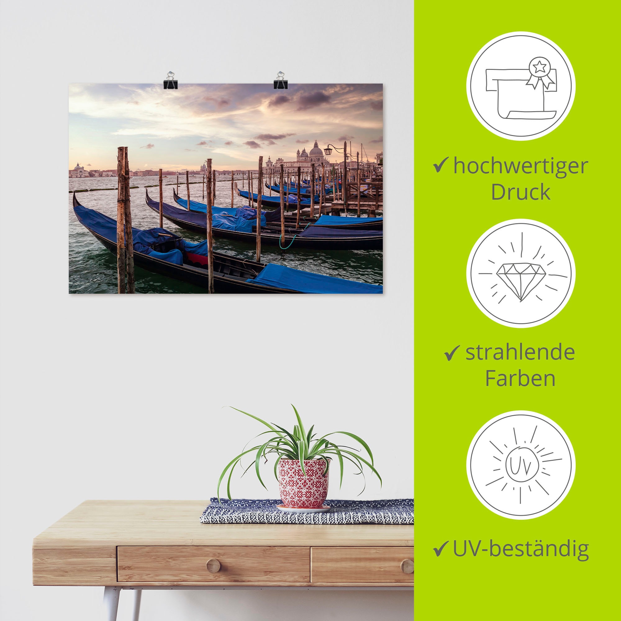Artland Poster »Venedig Gondeln«, Bilder von Booten & Schiffen, (1 St.), als Alubild, Leinwandbild, Wandaufkleber oder Poster in versch. Größen