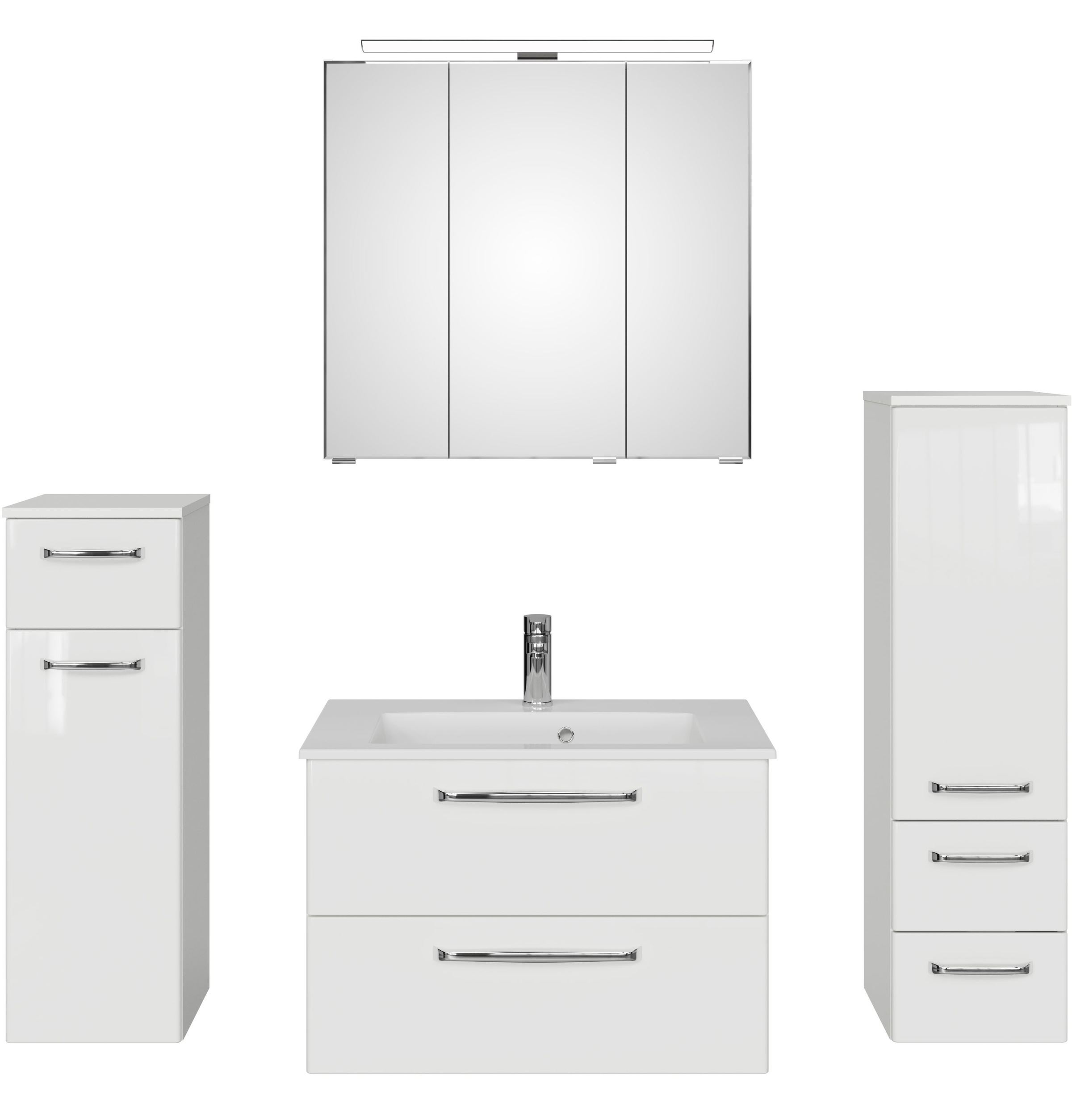 Saphir Badmöbel-Set »Badmöbel-Set Trentino 4-tlg Mineralmarmorwaschtisch,LED-Spiegelschrank«, (5 St.), Badezimmer-Set mit Midischrank und Unterschrank inkl. Türdämpfer
