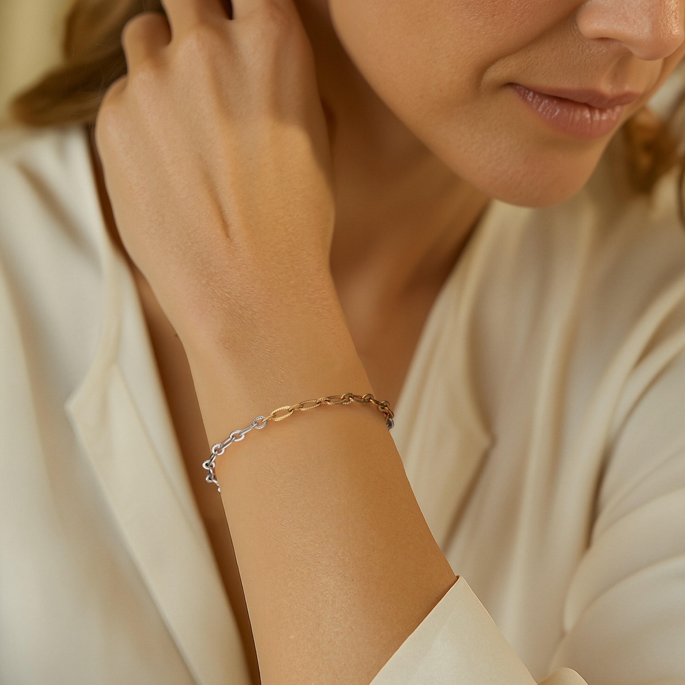 FIRETTI Anchor Chain Bracelet Two-Tone 21cm 3