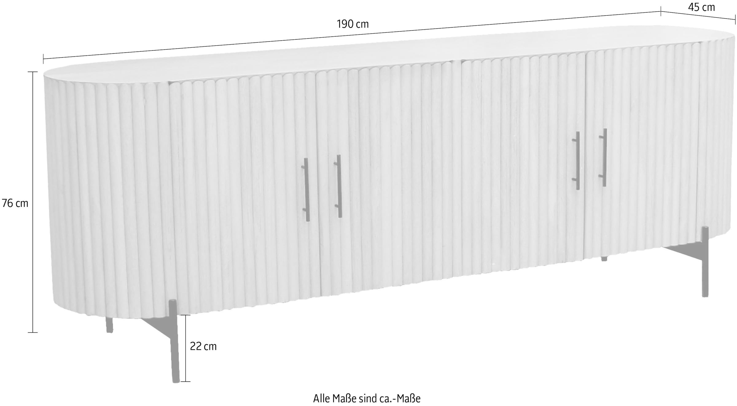 SIT Sideboard, (1 St.), Kommode, Lamellen-Design im Retro Stil, Breite 190 cm