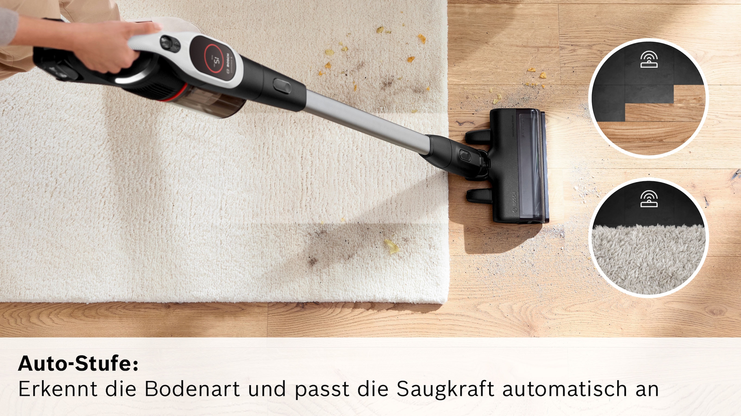 BOSCH Akku-Stielstaubsauger »BTS942WQC« LED-Licht, HEPA-Filtersystem, Schnellladegerät, 2 Akkus, weiß