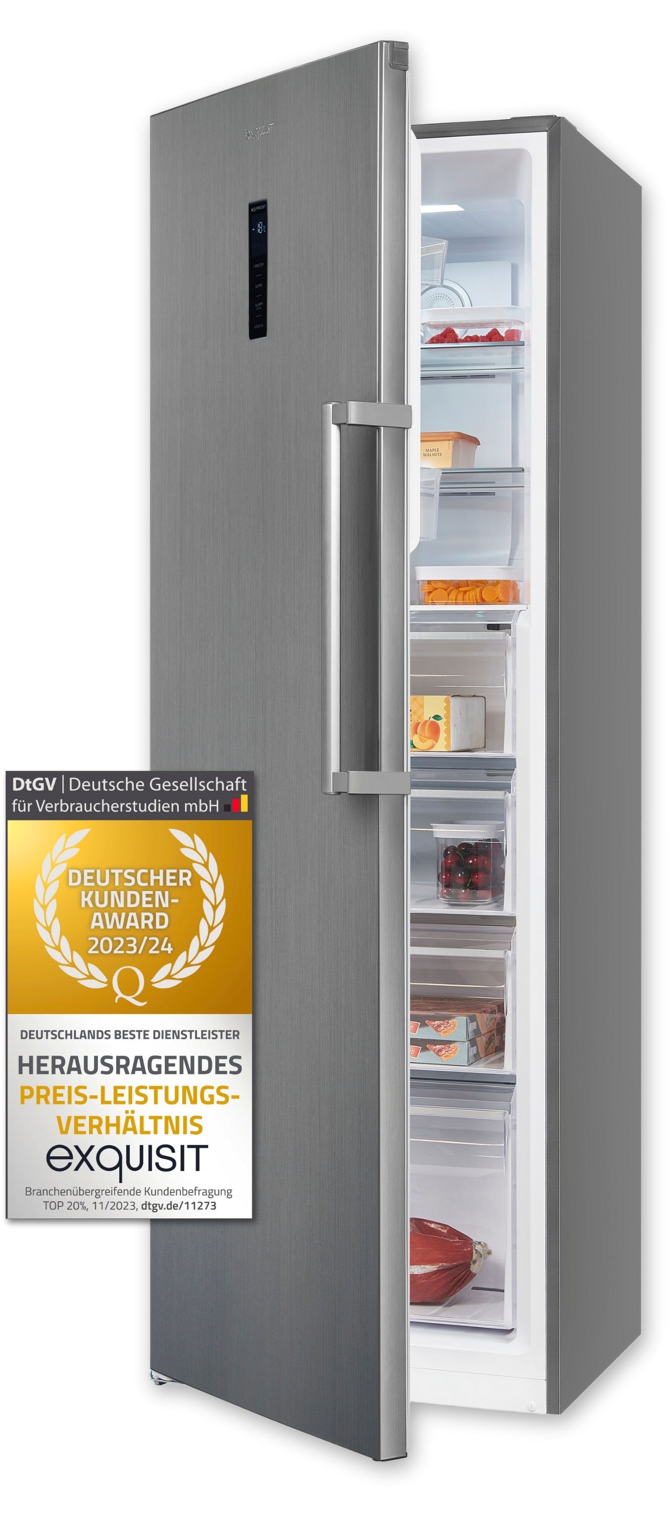 exquisit Gefrierschrank »GS295--H-040E inoxlook«, 185 cm hoch, 60 cm breit, Türanschlag wechselbar