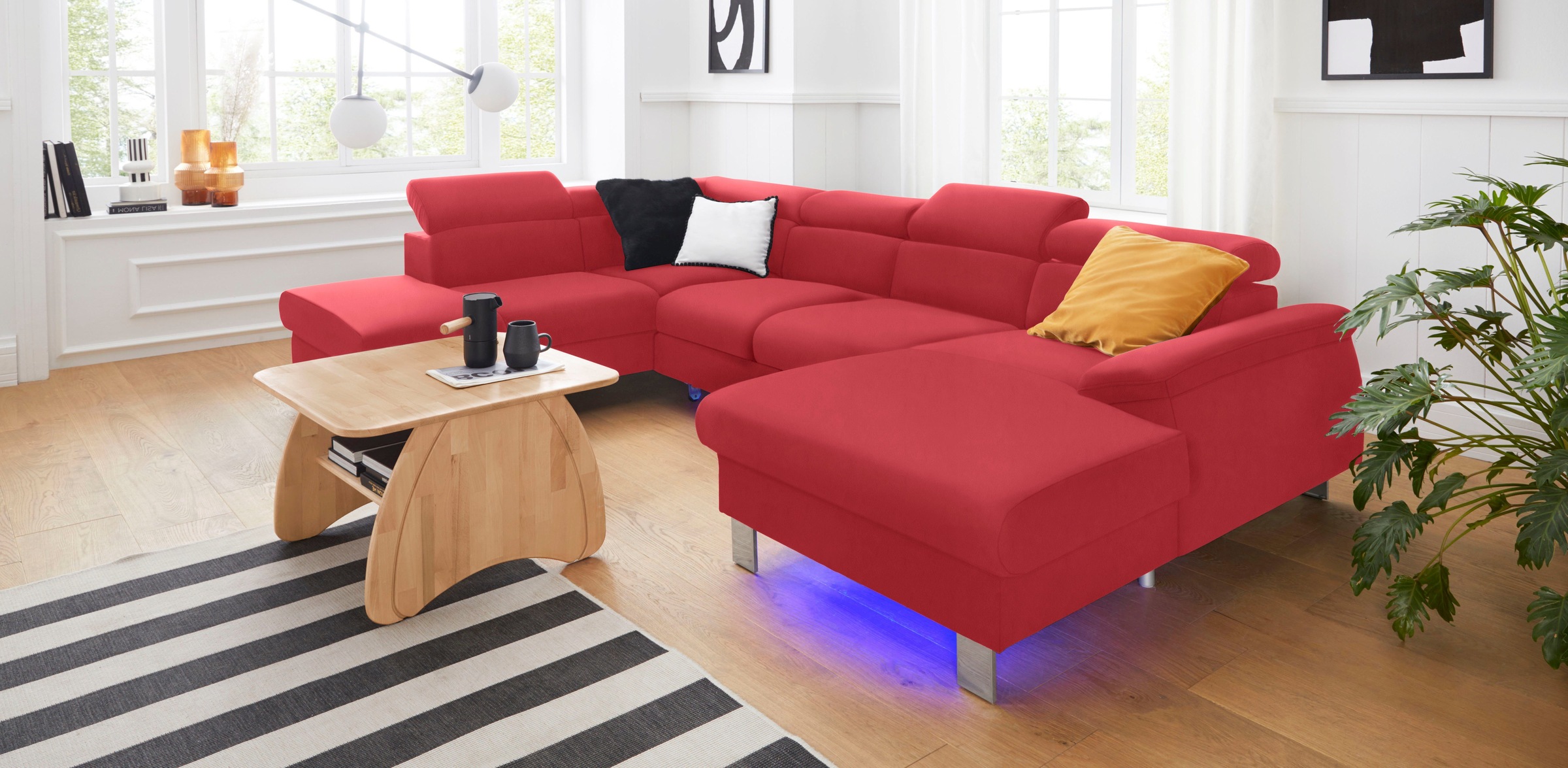 COTTA Polstergarnitur »Komaris U-Form«, (Set), Set bestehend aus: Wohnlandschaft mit Kopfteilverstellung & Hocker