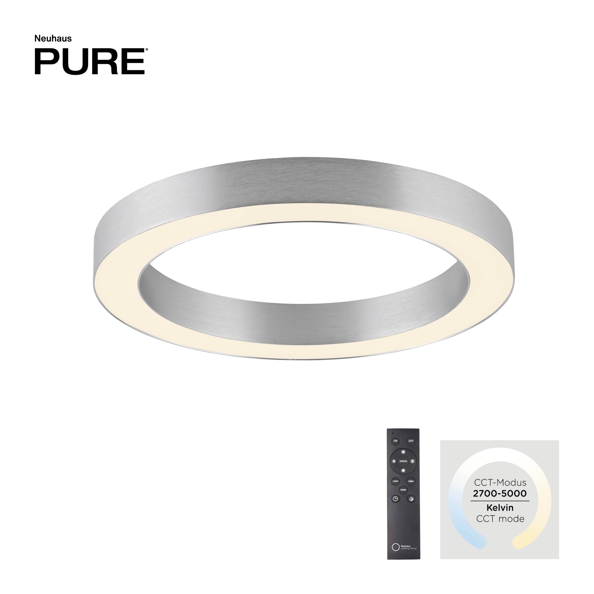 Neuhaus PURE LED Deckenleuchte »PURE Lines Round« LED-Board 1 Stk. warmweiß - kaltweiß Stufenlos dimmbar über Fernbedienung, CCT