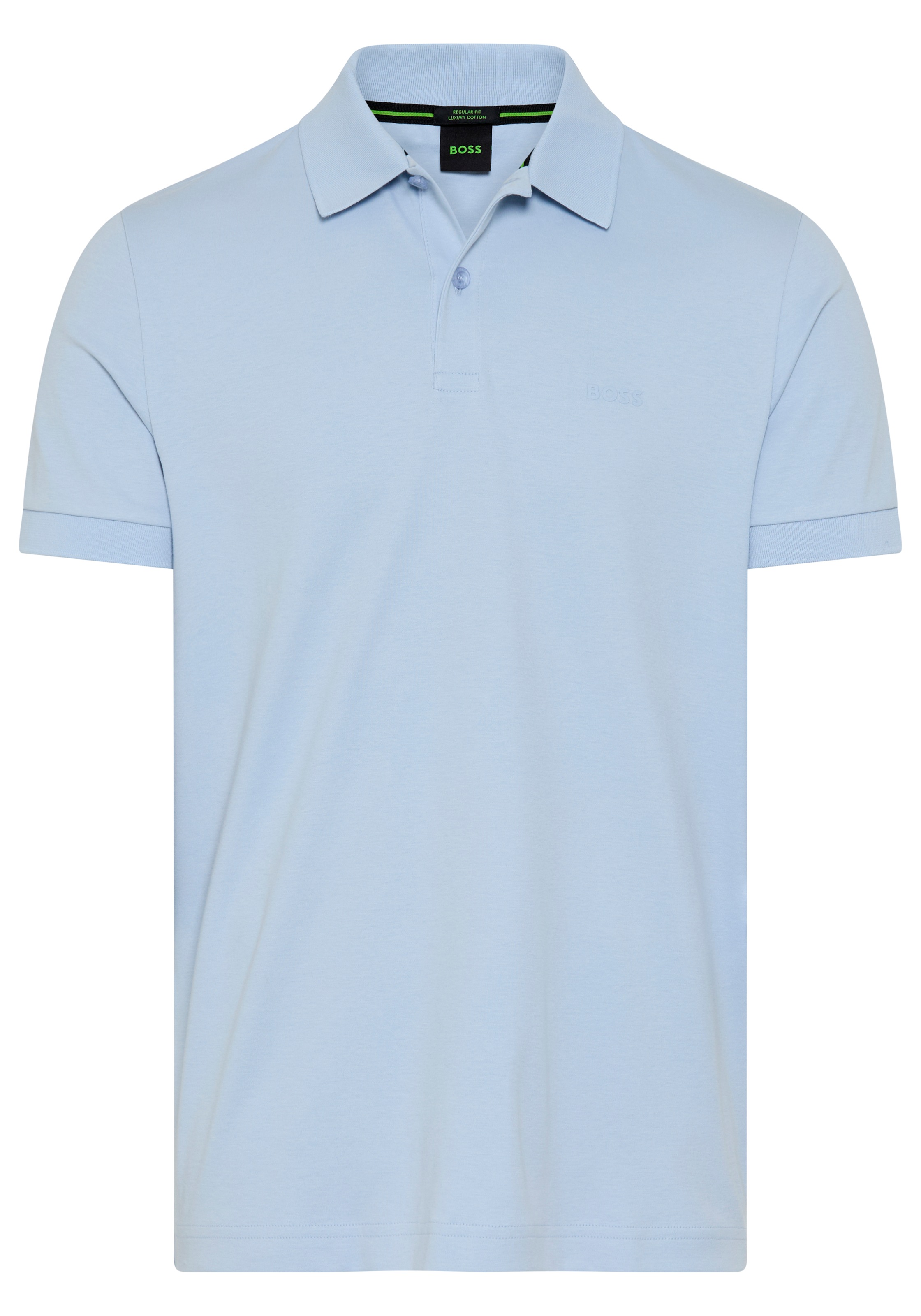 Poloshirt BOSS GREEN "Pio 2", Damen, Gr. S, open blau460, Jersey, Obermaterial: 100% Baumwolle, unifarben, regular fit normal, Rippstrickbündchen, Shirts