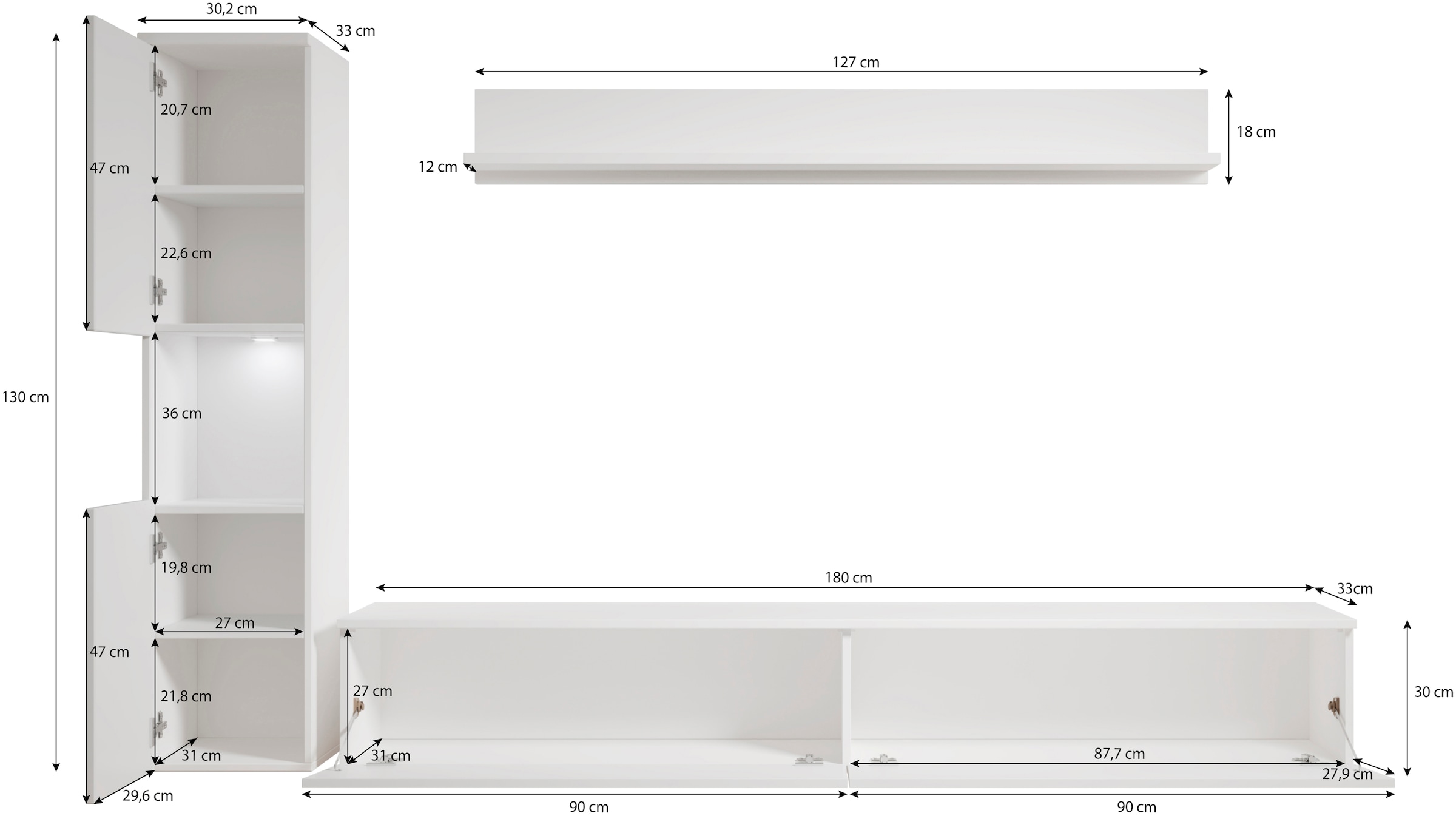 INOSIGN Wohnwand »PARIS«, (Set, BAUR kaufen 3 St.) 