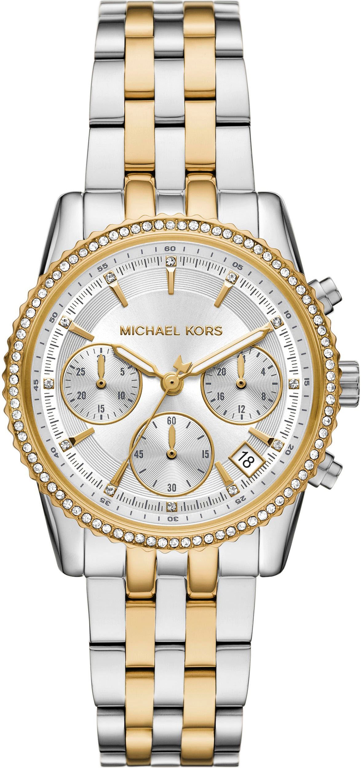 Chronograph MICHAEL KORS "BRYANT", gold (edelstahlfarben, gelbgoldfarben), Armbanduhren, Damen, Chronograph, Quarzuhr, Armbanduhr, Damenuhr, Edelstahlarmband, analog, Tag 3