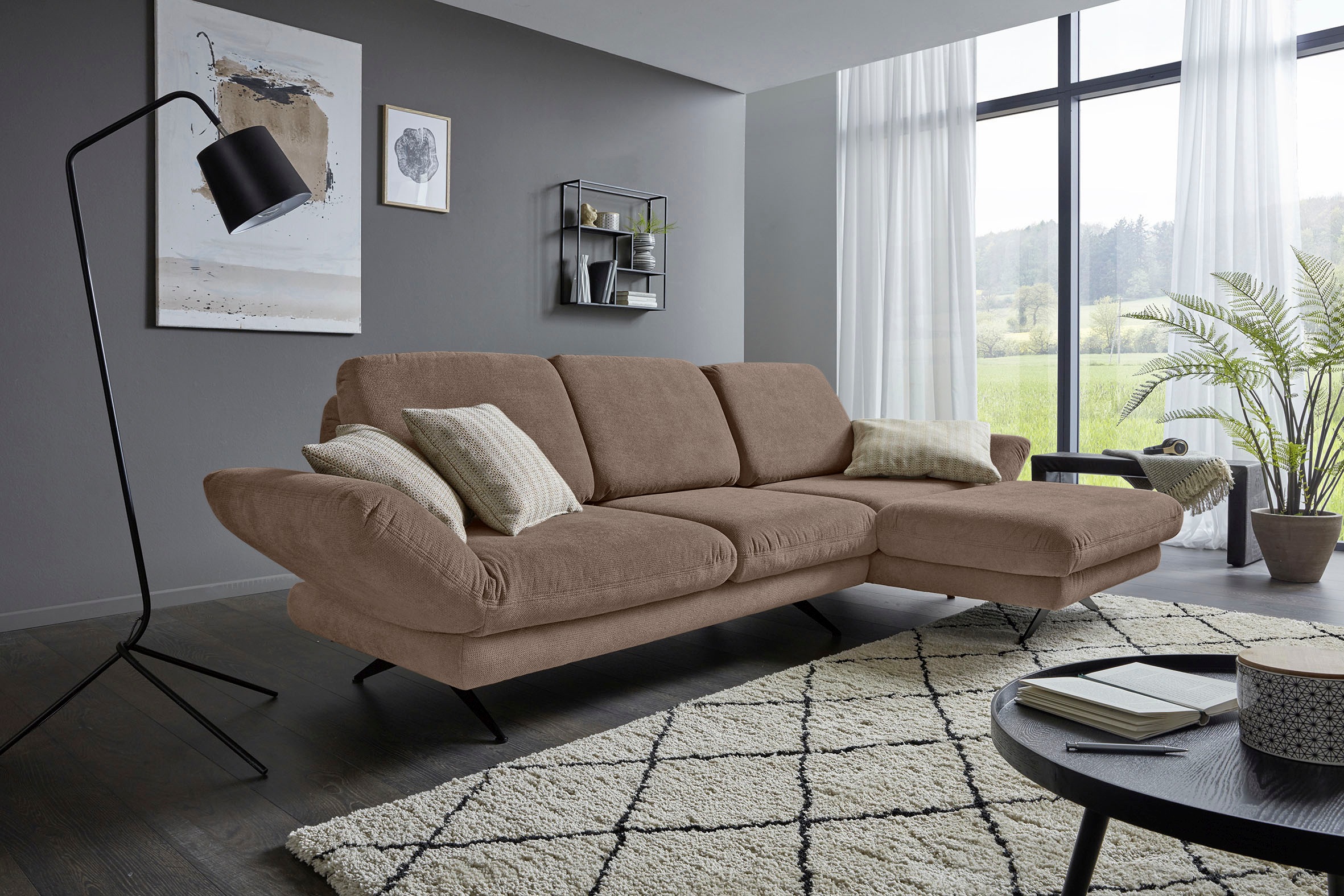 Places of Style Ecksofa Saletto, modernes Design, mit Armlehnenfunktion, wahlweise mit Drehsitz und Rückenverstellung