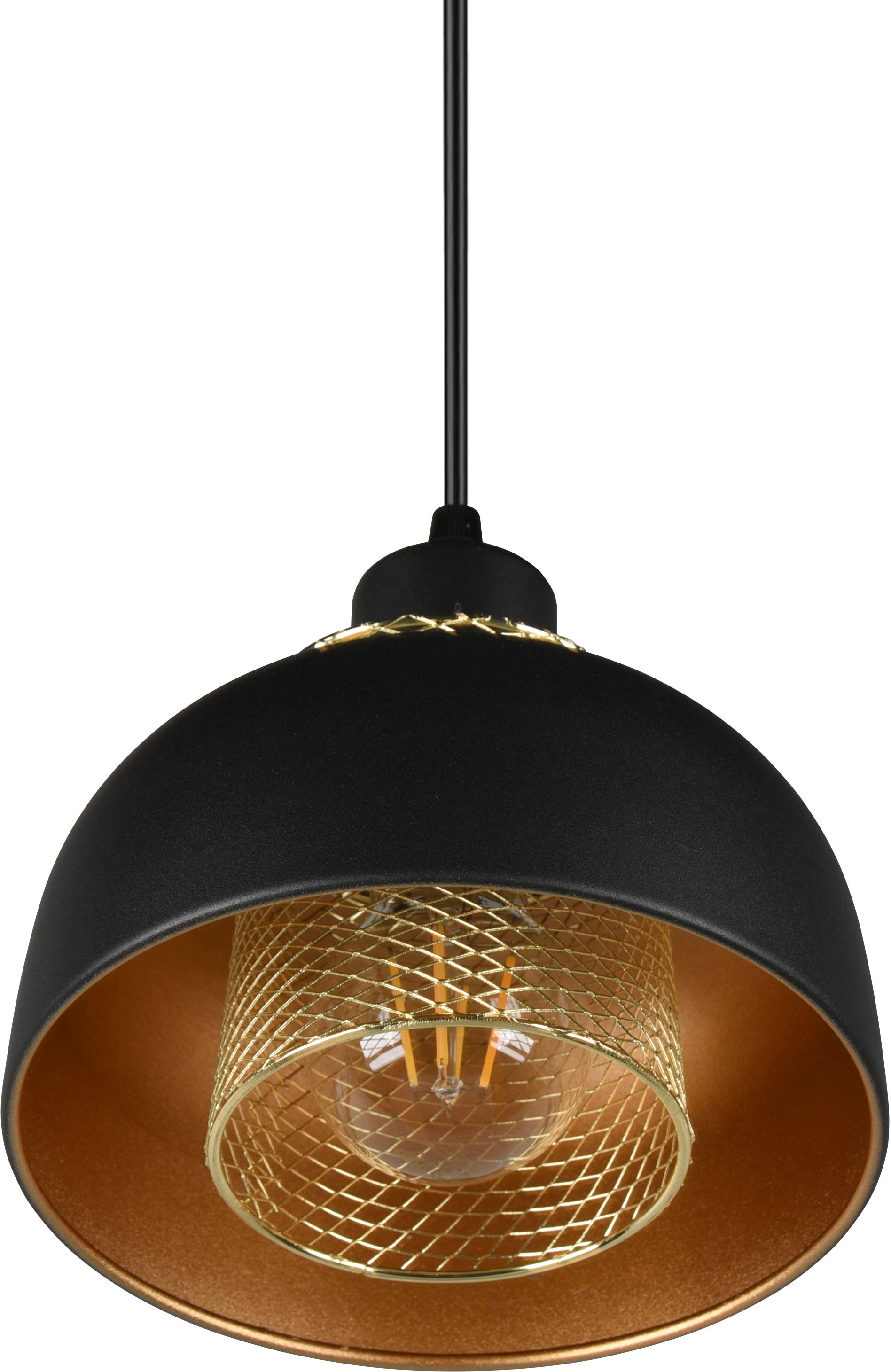 REALITY Leuchten Pendelleuchte »Punch« E27 1 Stk. warmweiß - kaltweiß Industrie-Look mit Doppelschirm schwarz-gold, exkl 1xE27 max 40W