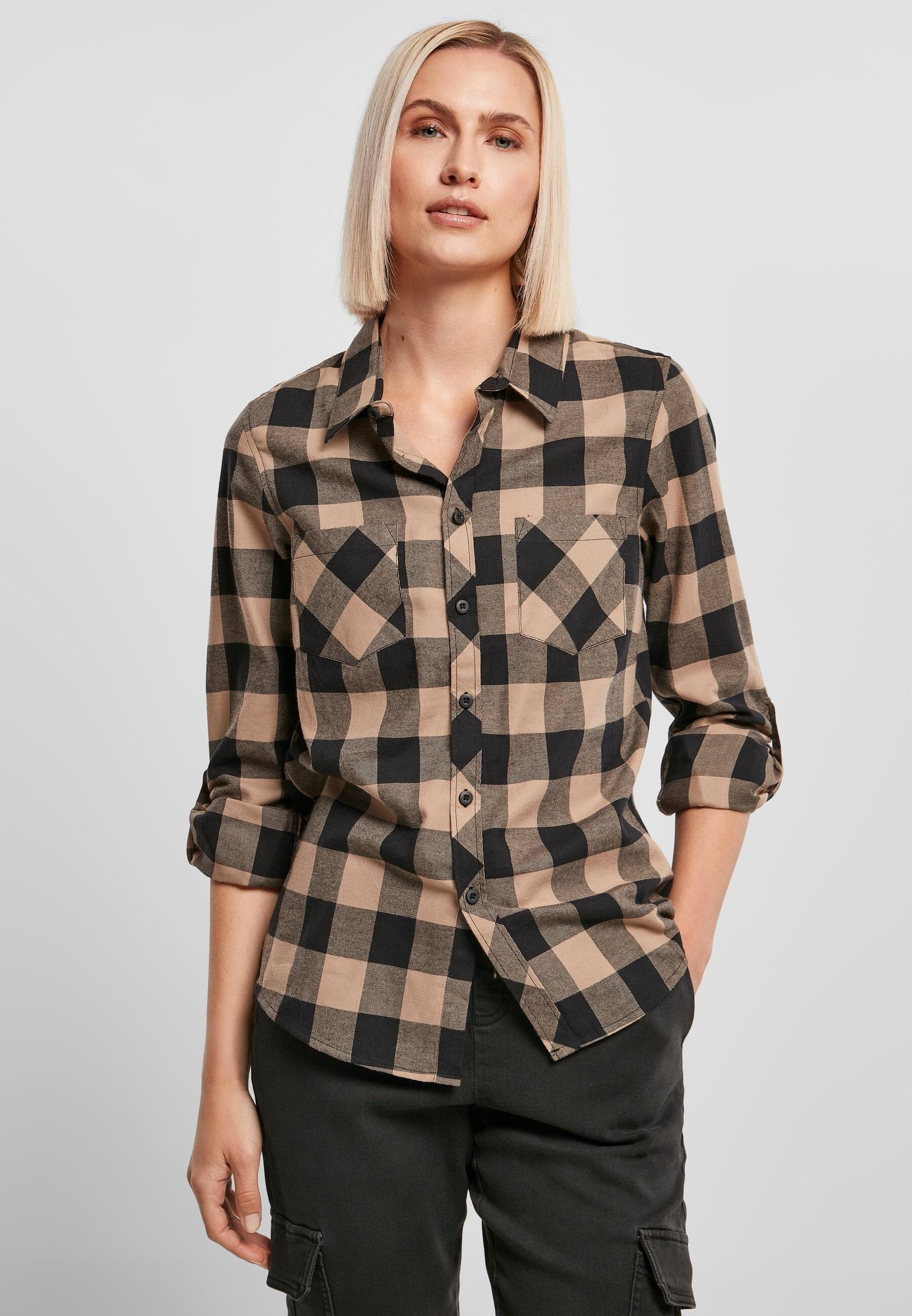 URBAN CLASSICS Langarmhemd »Urban Classics Damen Ladies Turnup Checked Flanell Shirt«, (1 tlg.)