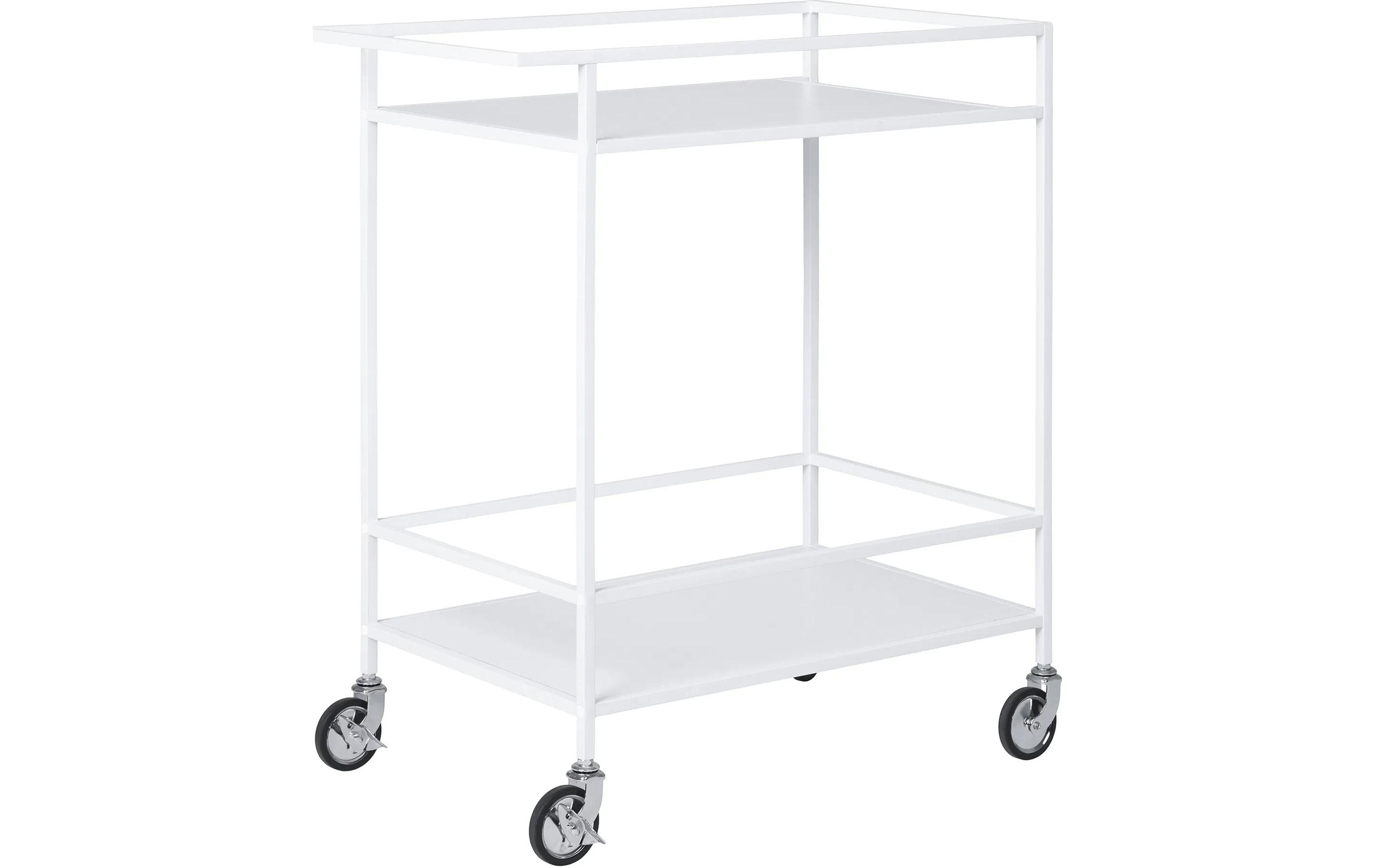 House Nordic Vita Barwagen, Mit 2 Ablagen Und Rollen - Weiße Melaminfolie Und Weißer Stahl (68X40) - Image 4