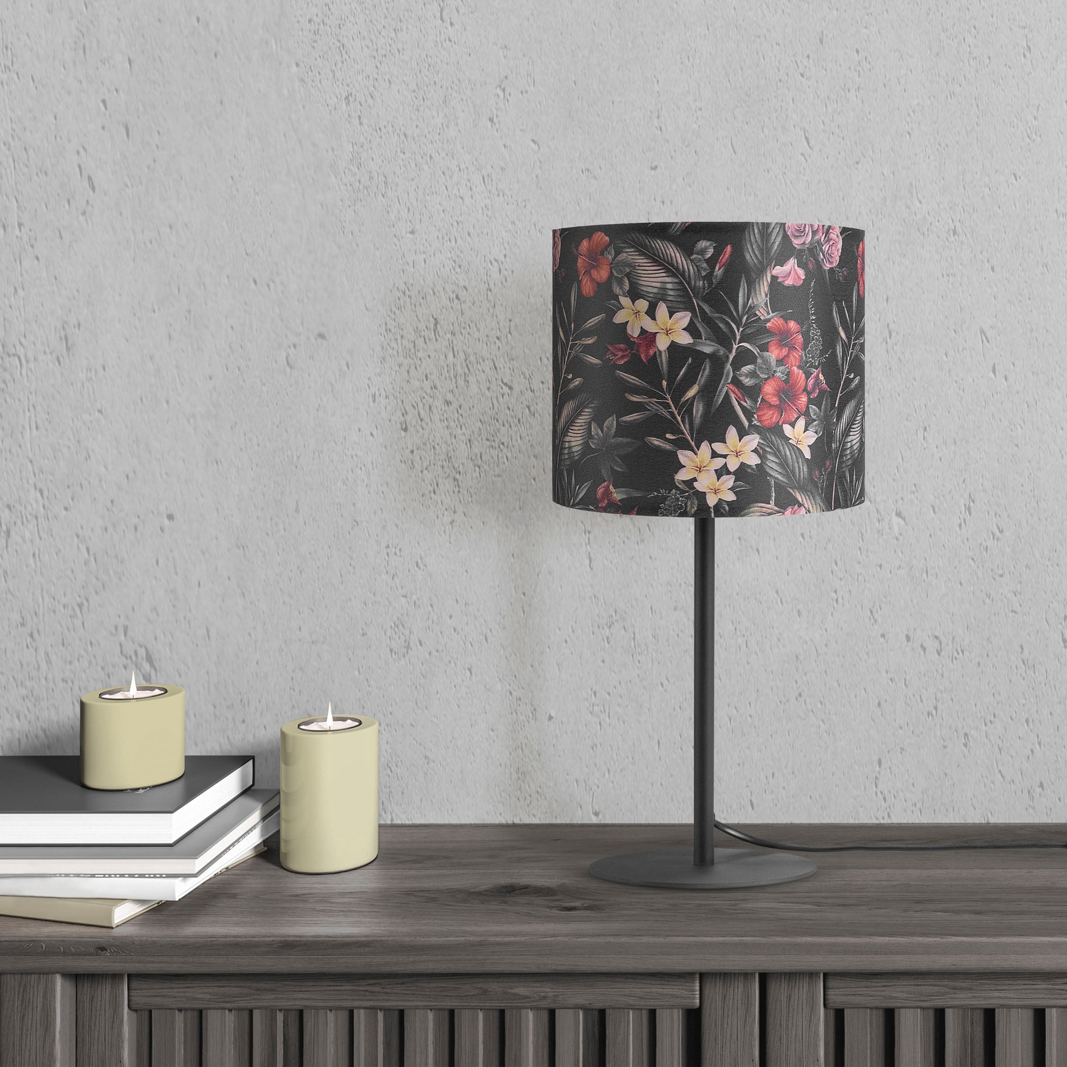 Paco Home Tischleuchte »Luca Flower«, Leuchtmittel E14 | ohne Leuchtmittel, Nach Stoff Lampenschirm Blumen Muster Floral Textil Rund