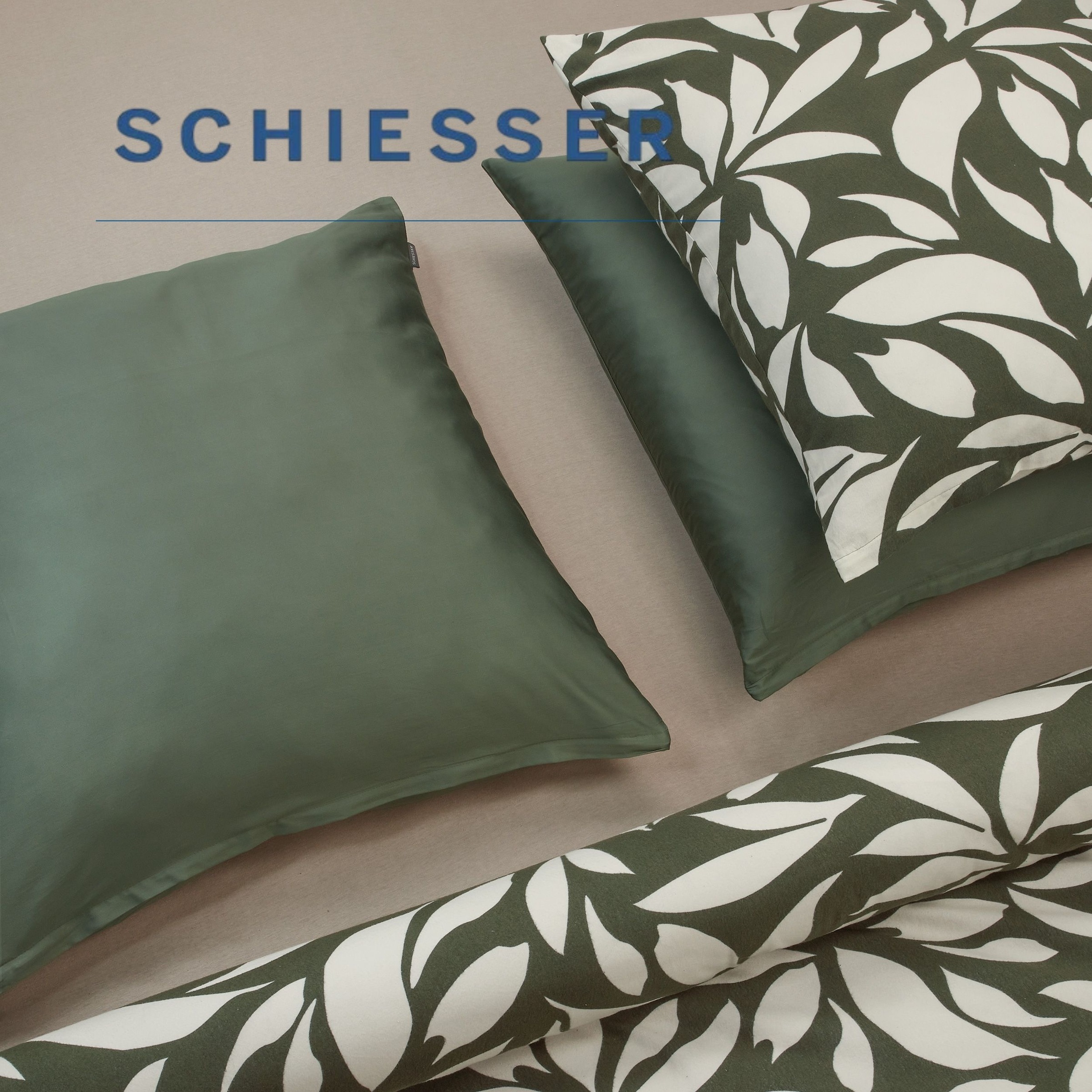 Schiesser Bettwäsche »Leaf aus weichem Baumwoll-Feinbiber mit floralem Muster« 2 Stk. OEKO-TEX® MADE IN GREEN