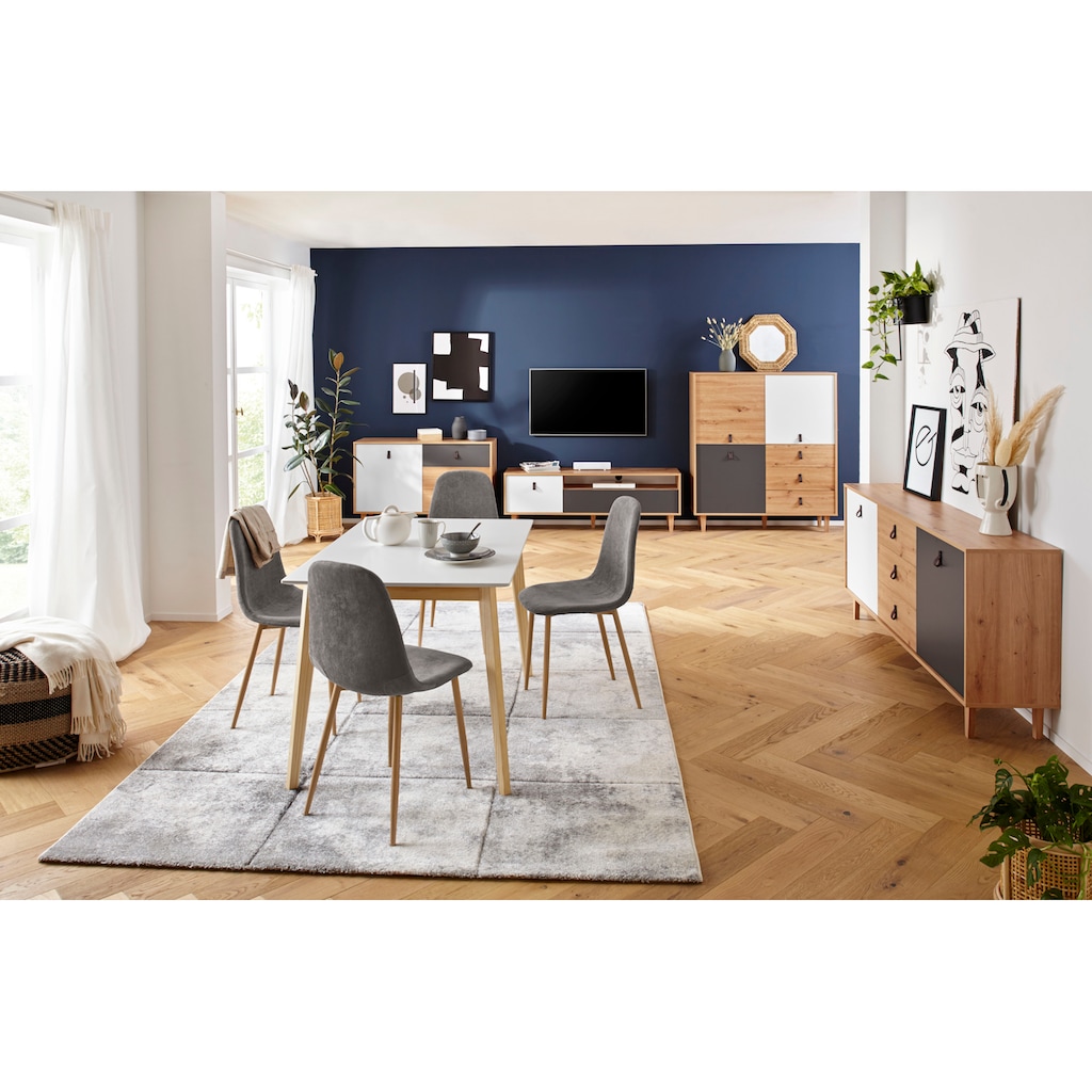 Homexperts Highboard »Bristol«, Breite 120 cm, Höhe 135 cm, mit massiven Eichefüßen