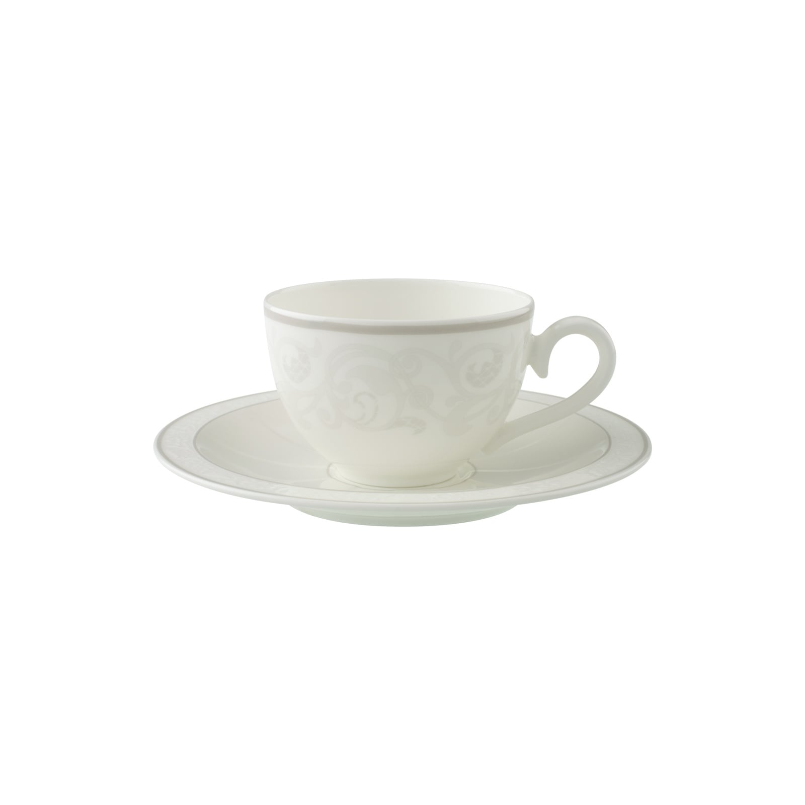 Villeroy & Boch Tasse "Kaffeetasse mit Untertasse Gray Pearl 120 ml weiß" Spülmaschinenfest, Mikrowellensicher