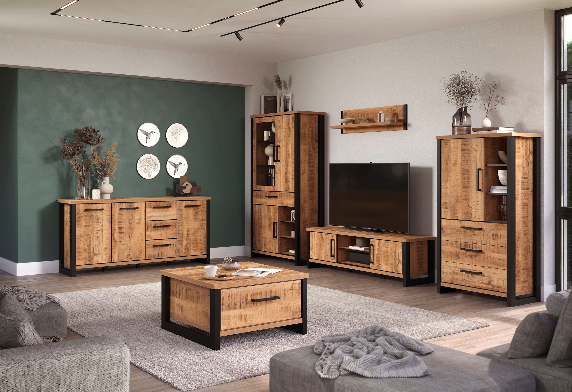 Home affaire Vitrine »Elda« 1 Stk. tlg. Vitrine mit 3 Türen & 1 Vollauszug Schublade - (B/T/H) 106/45/195 cm