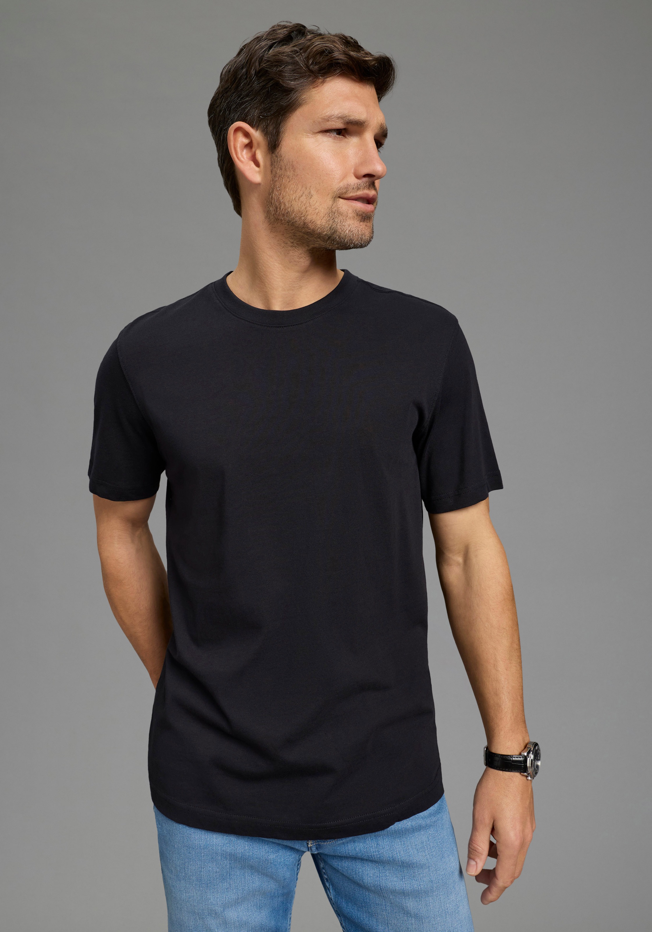 Mans World Rundhalsshirt 5er-Pack, Kurzarm, Regular Fit, unifarben, Rundhal günstig online kaufen