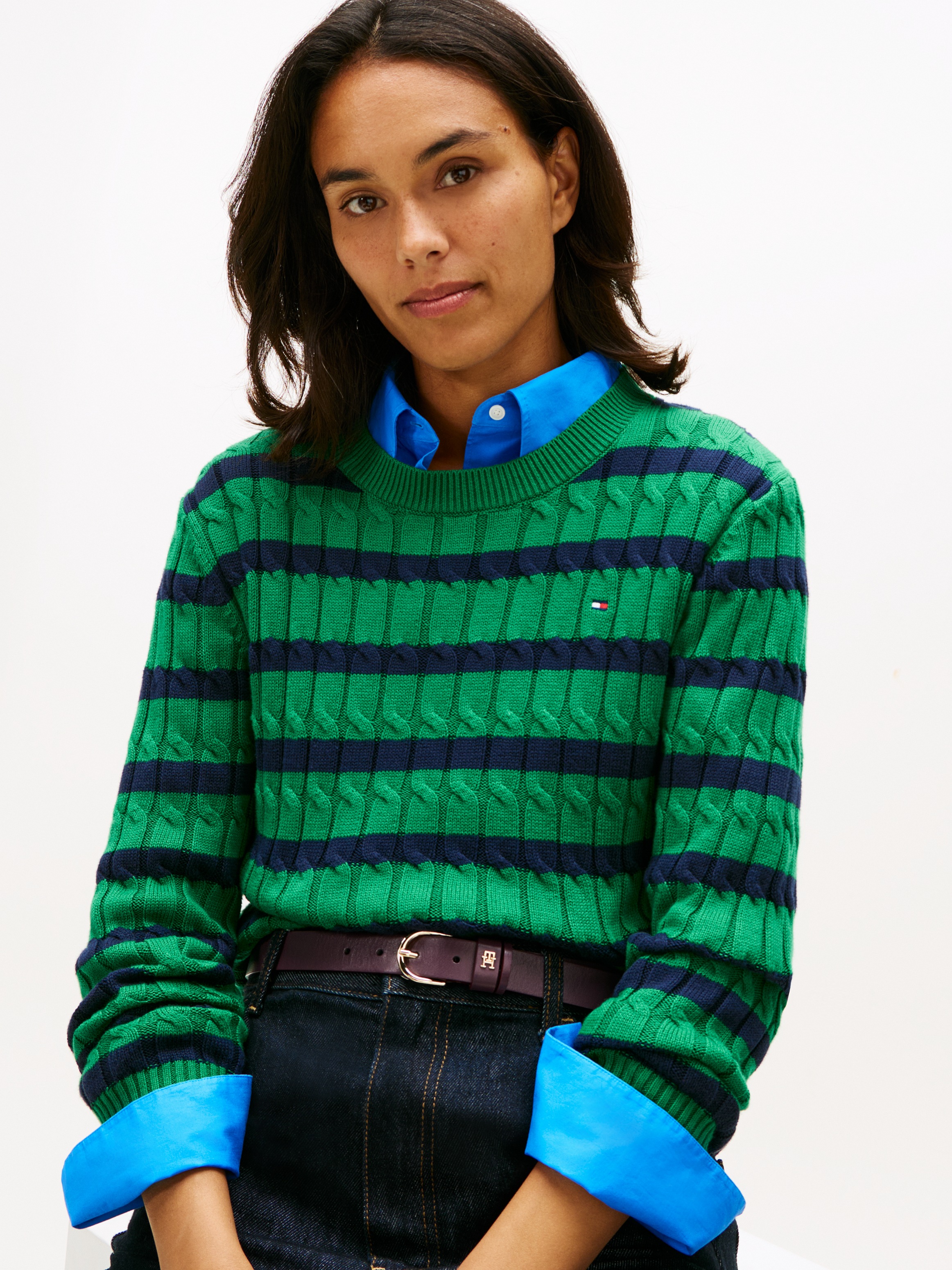 Tommy Hilfiger Rundhalspullover "CO CABLE MID GG C-NK LS SWT" mit Zopfmuste günstig online kaufen