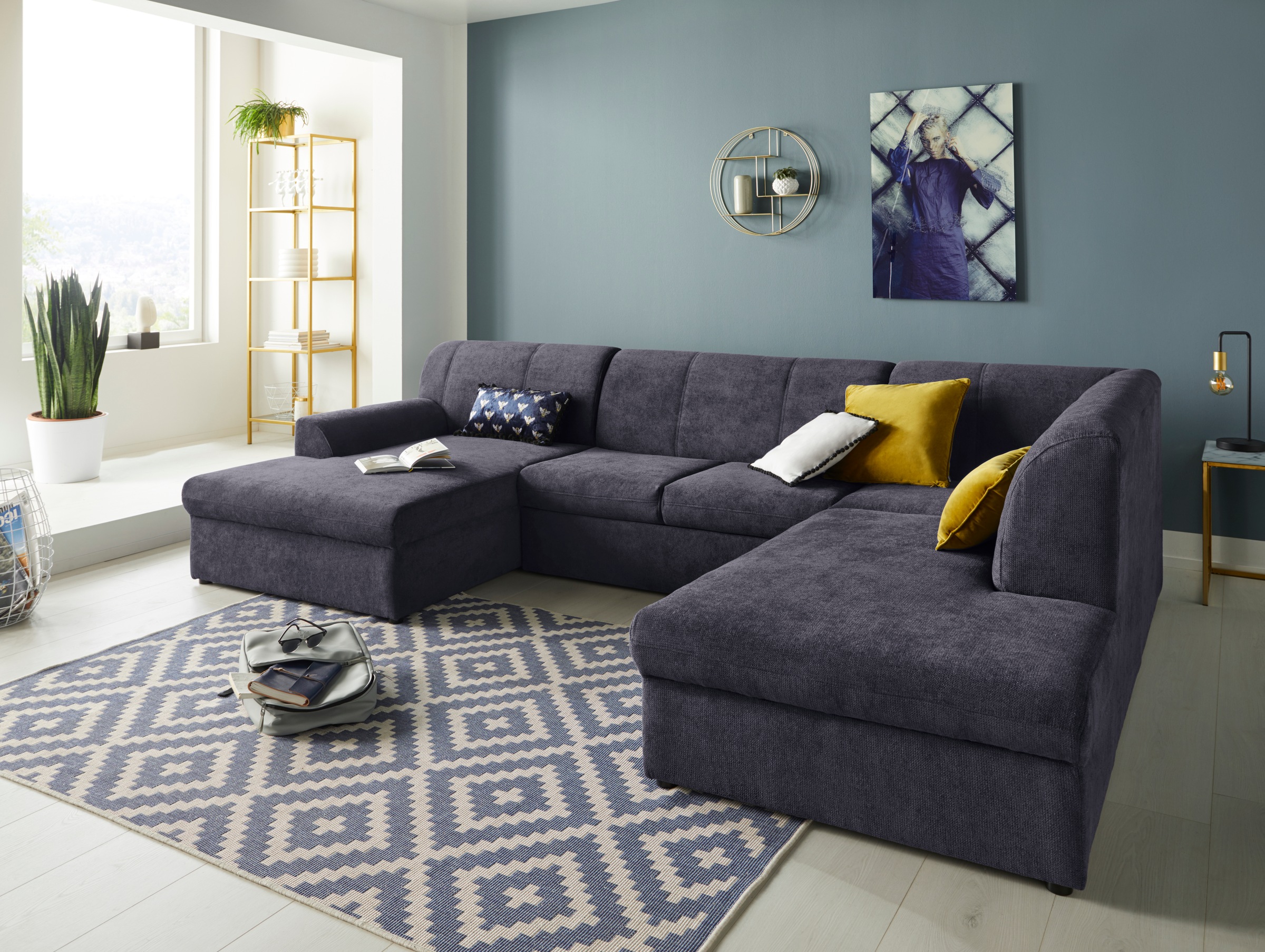 DOMO collection Wohnlandschaft »Topper, elegant und zeitlos, komfortabel, U-Form«, wahlweise mit Bettfunktion
