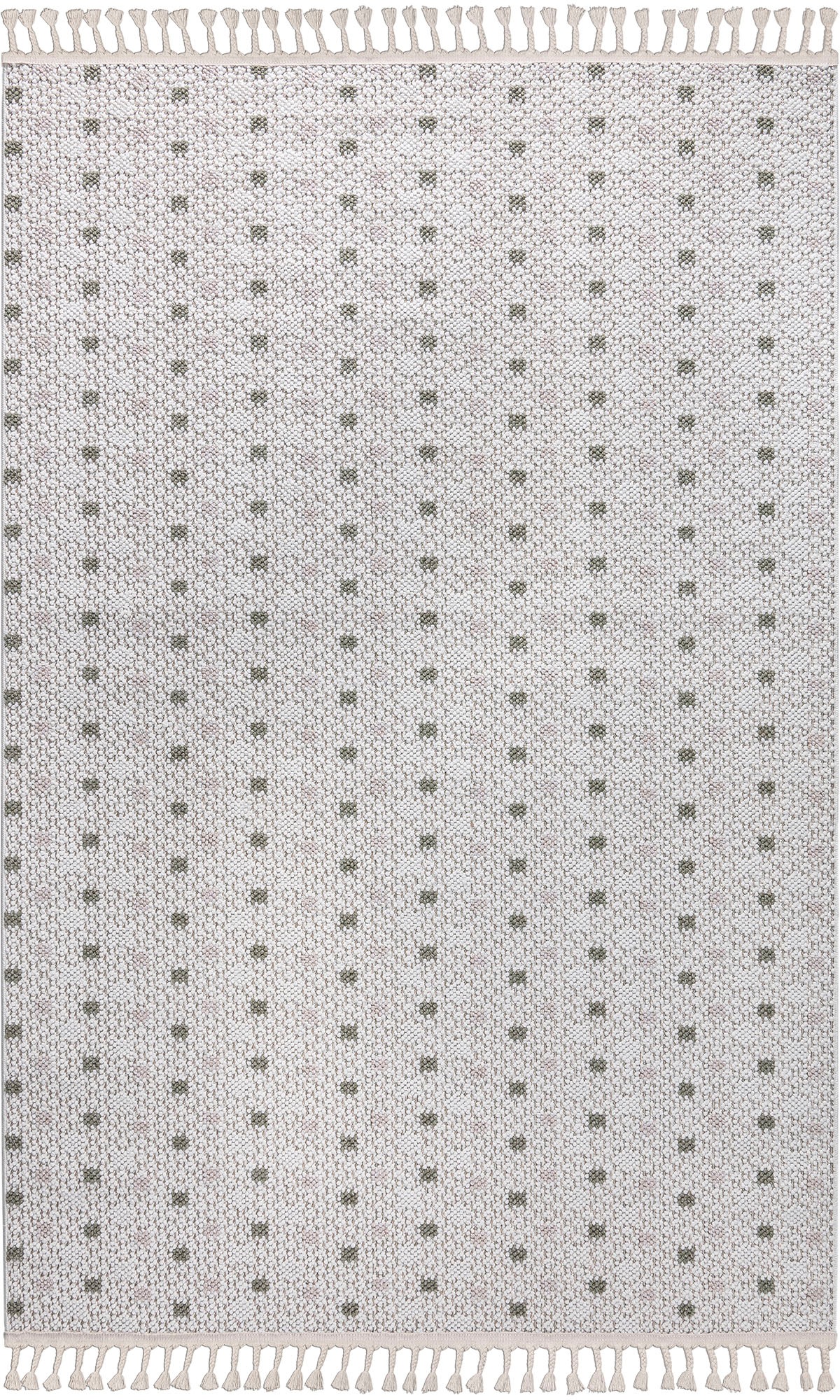 Bruno Banani Teppich »Dotty«, rechteckig, 6 mm Höhe, Woll-Optik, Hoch-Tief Struktur, In- und Outdoor geeignet, mit Fransen