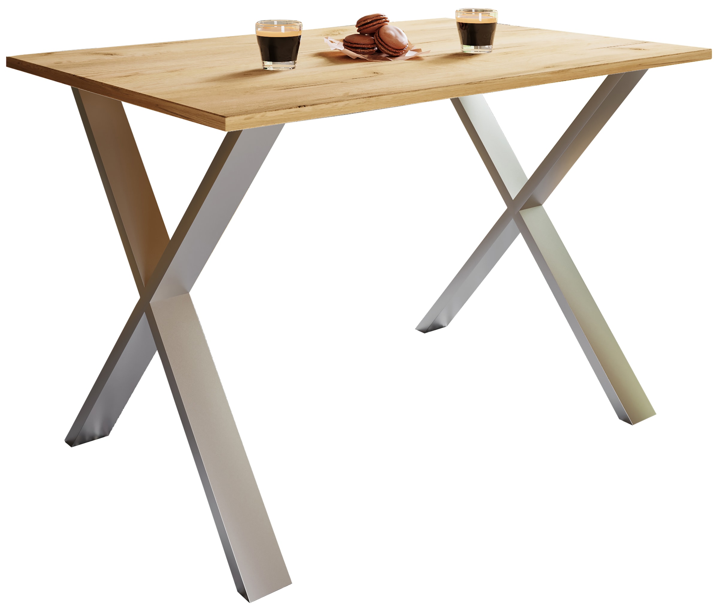 Esstisch VCM "Premium Holz Esstisch Küchentisch Xona X 140x80", braun (silber, honig, eiche), B:140cm T:80cm, Tische, Esstisch