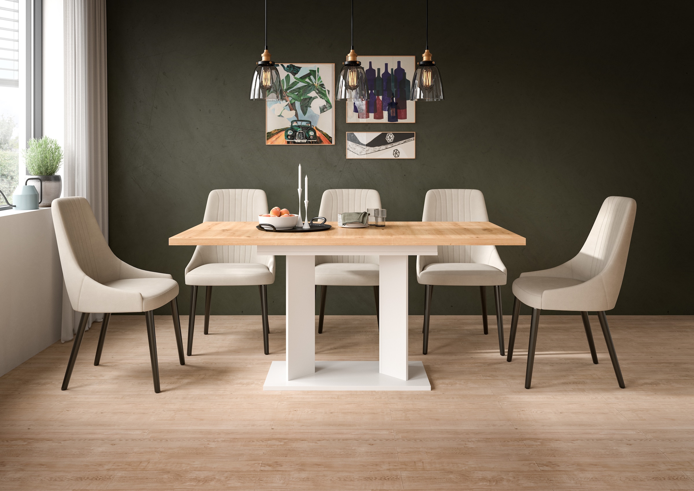 Home affaire Esstisch »GERO, 120-160 cm, ausziehbar, Säulengestell« in verschiedenen Ausführungen erhältlich, 1 Stk. tlg. Tisch, Esstisch, Esszimmer, Esszimmertisch, Küchetisch, Bartisch
