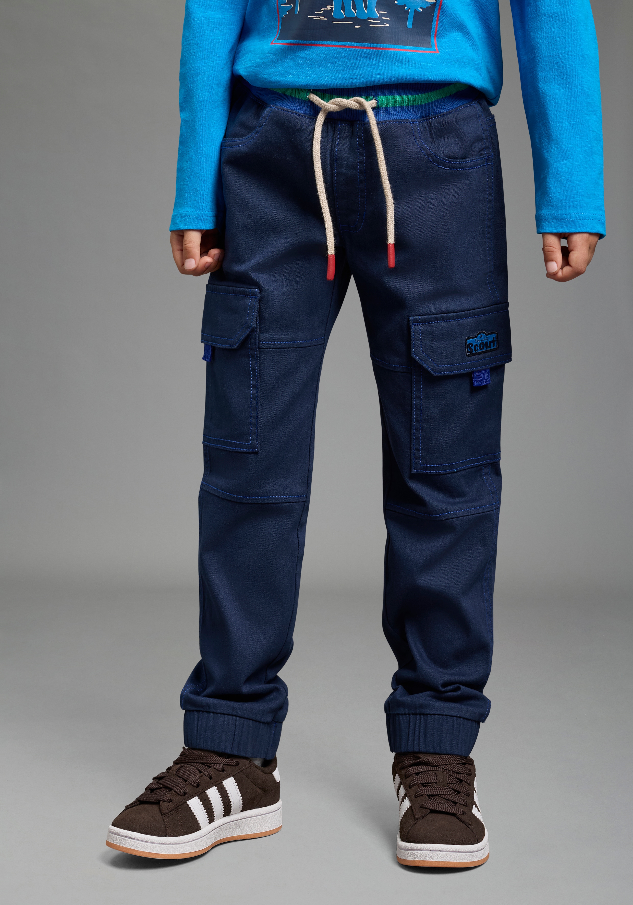 Scout Cargohose "Cargohose mit Ringelbündchen - NEU von SCOUT" Twillhose mit kontrastfarbigen Ripp-Bündchen, gerader Schnitt