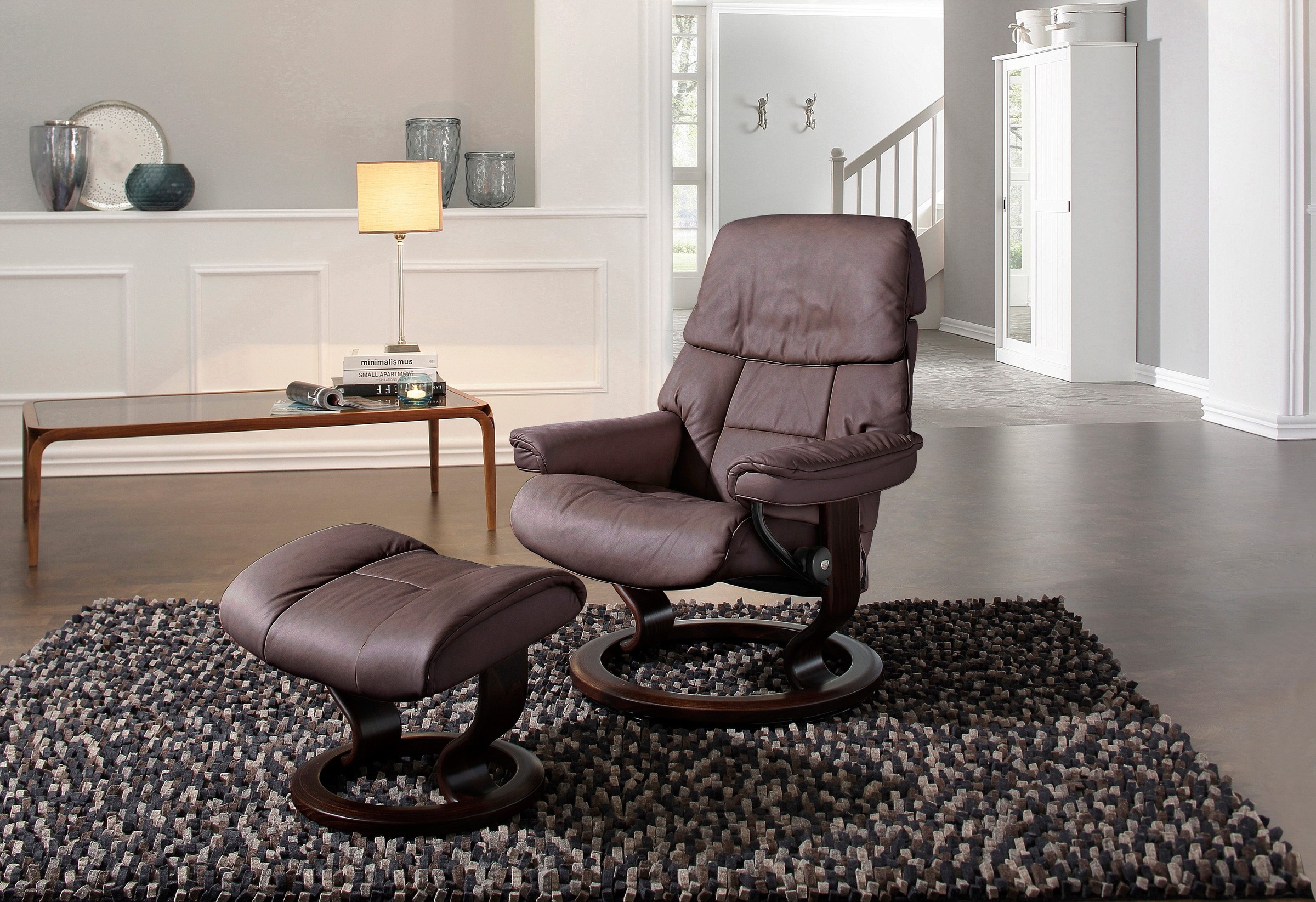 Stressless Relaxsessel "Ruby", (Set, Relaxsessel mit Hocker), mit Classic Base, Größe M, Gestell Eiche, Wenge, Braun & S