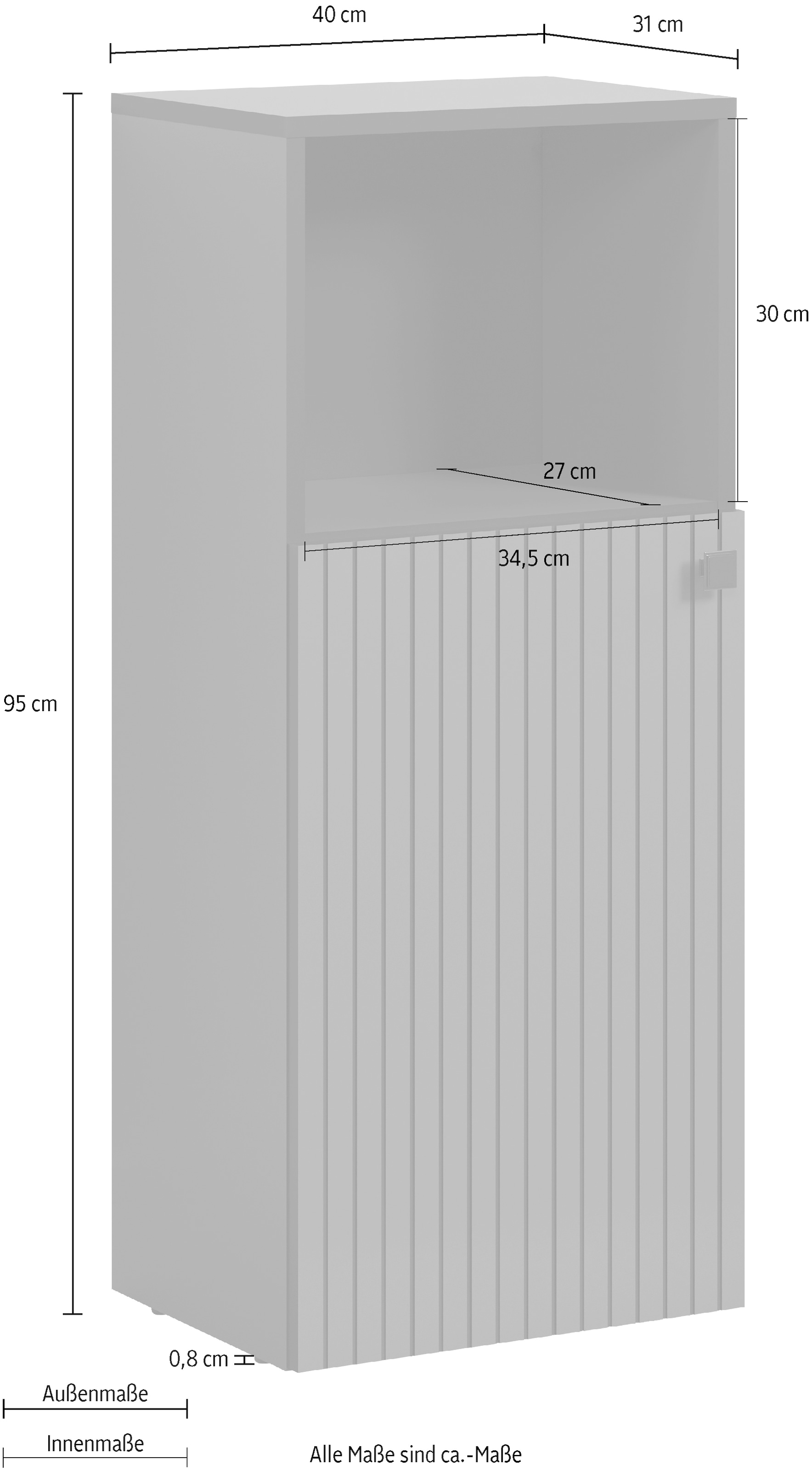 welltime Unterschrank »Amrum«, (1 St.), Breite 40cm, moderner Midischrank Eiche Rillenoptik Badschrank