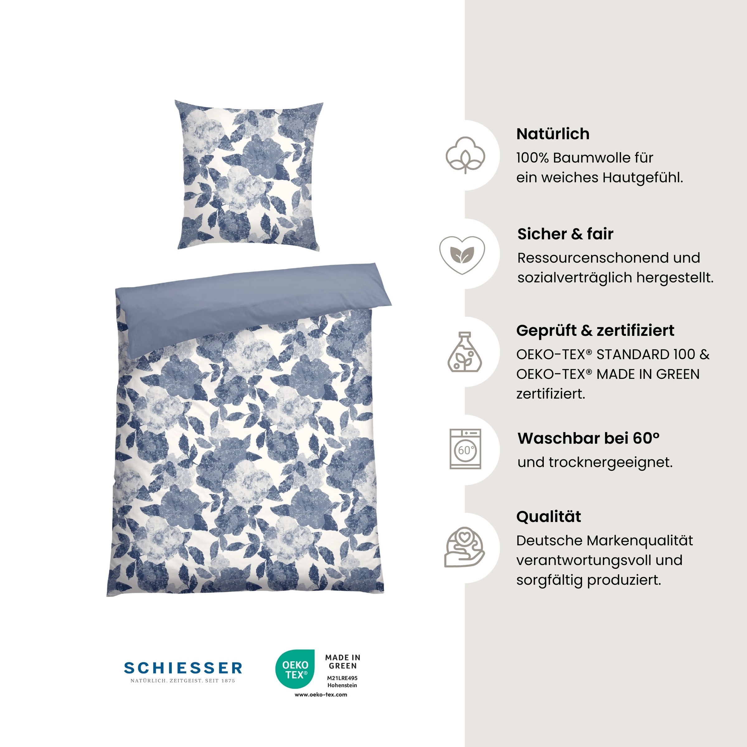 Schiesser Wendebettwäsche »Elisa aus weicher Baumwolle mit hübschen Blumenmotiv«, Made in Green