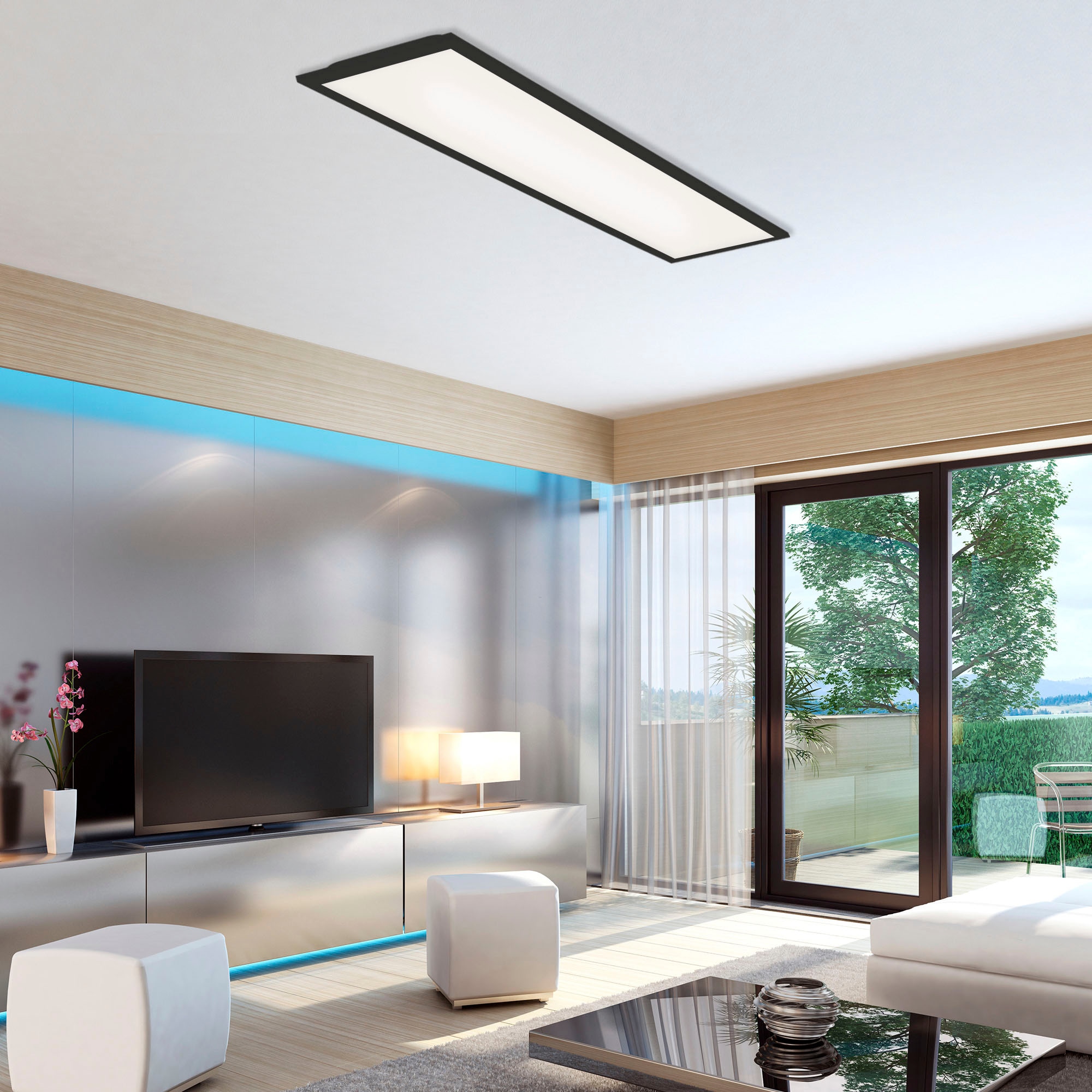 Briloner Leuchten LED Panel »7067015 Simple«, Leuchtmittel LED-Board | LED fest integriert, Deckenlampe, 100x25x6cm, Schwarz, 22W, Wohnzimmer, Schlafzimmer, Flur
