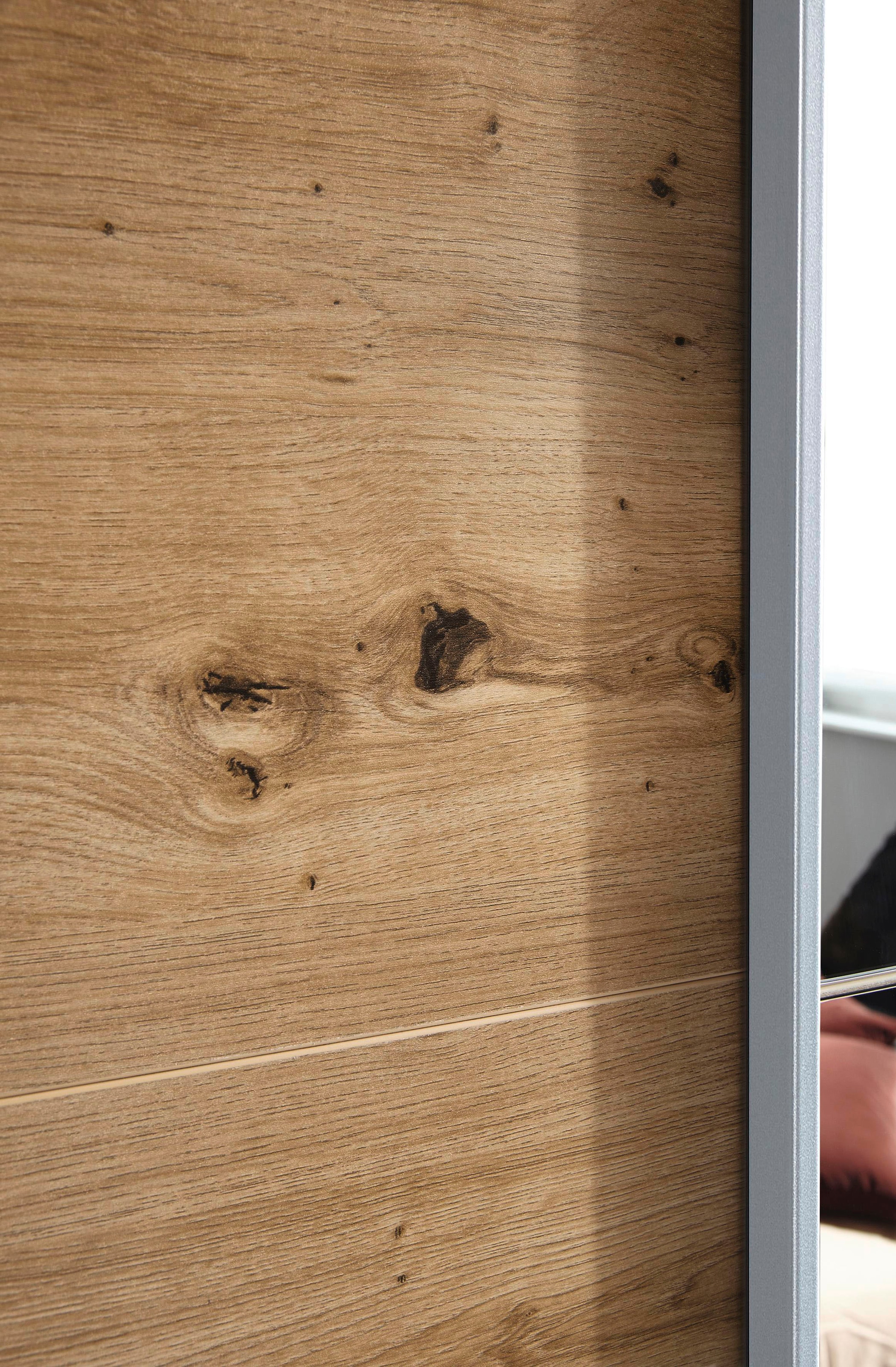 INOSIGN BY RAUCH Schwebetürenschrank »Kleiderschrank Schrank Garderobe Schlafzimmerschrank THANOS«, (in 3 verschiedenen Ausstattungen BASIC/CLASSIC/PREMIUM), Optional mit Spiegel, Metall-Griffleisten alufarben MADE IN GERMANY