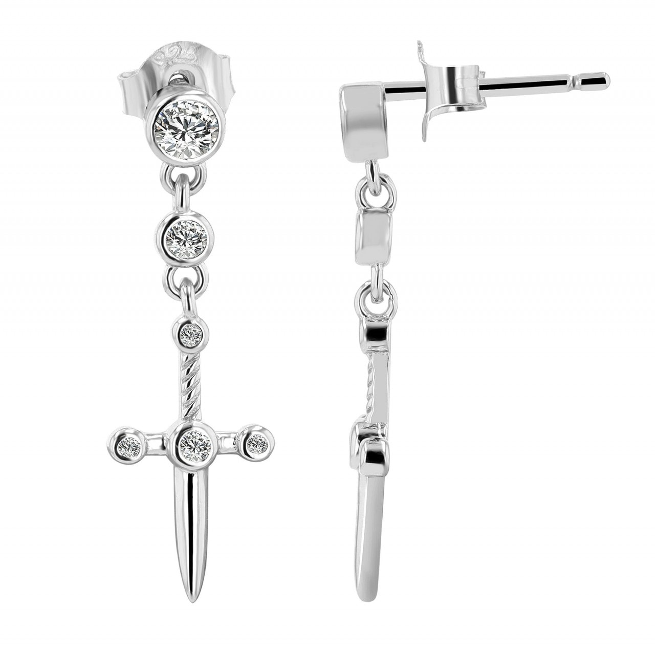 Adelia's Cross 925 Sterling Silver Zirconia Women's Earrings Silver