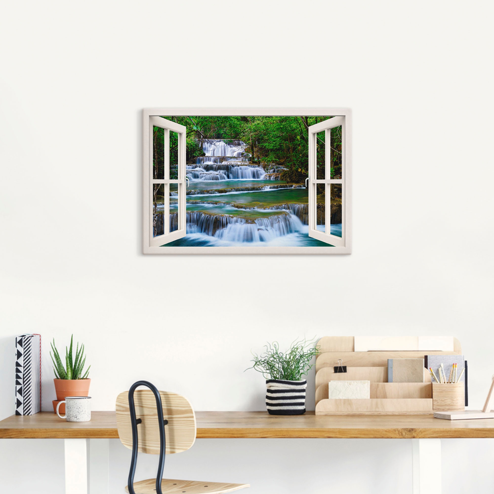 Thumbnail - Artland Wandbild "Fensterblick Wasserfall in Kanchanaburi", Fensterblick, (1 St.), als Leinwandbild, Poster, Wandaufkleb...