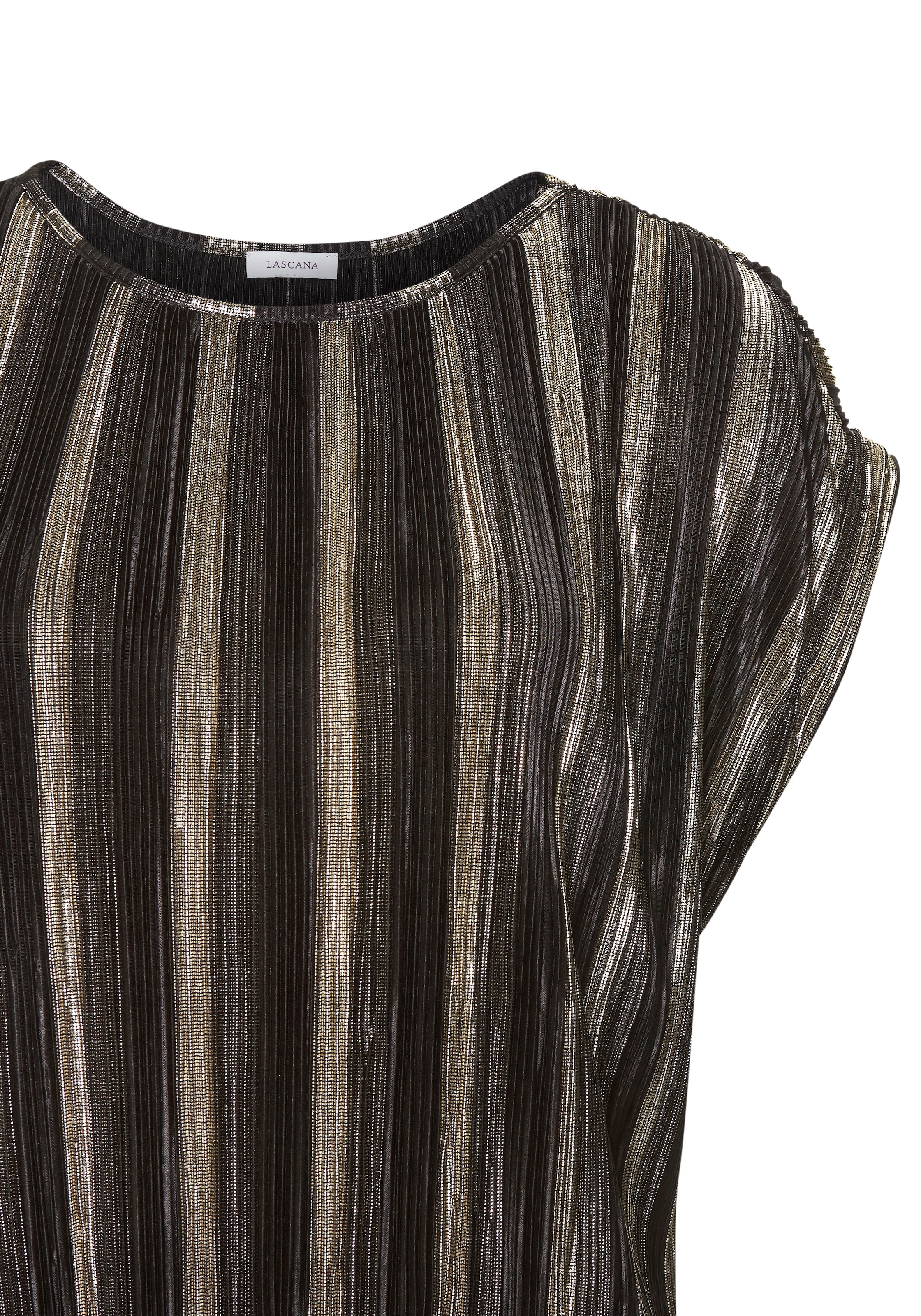 LASCANA Plisseeshirt, mit goldfarbenem Druck, festlich