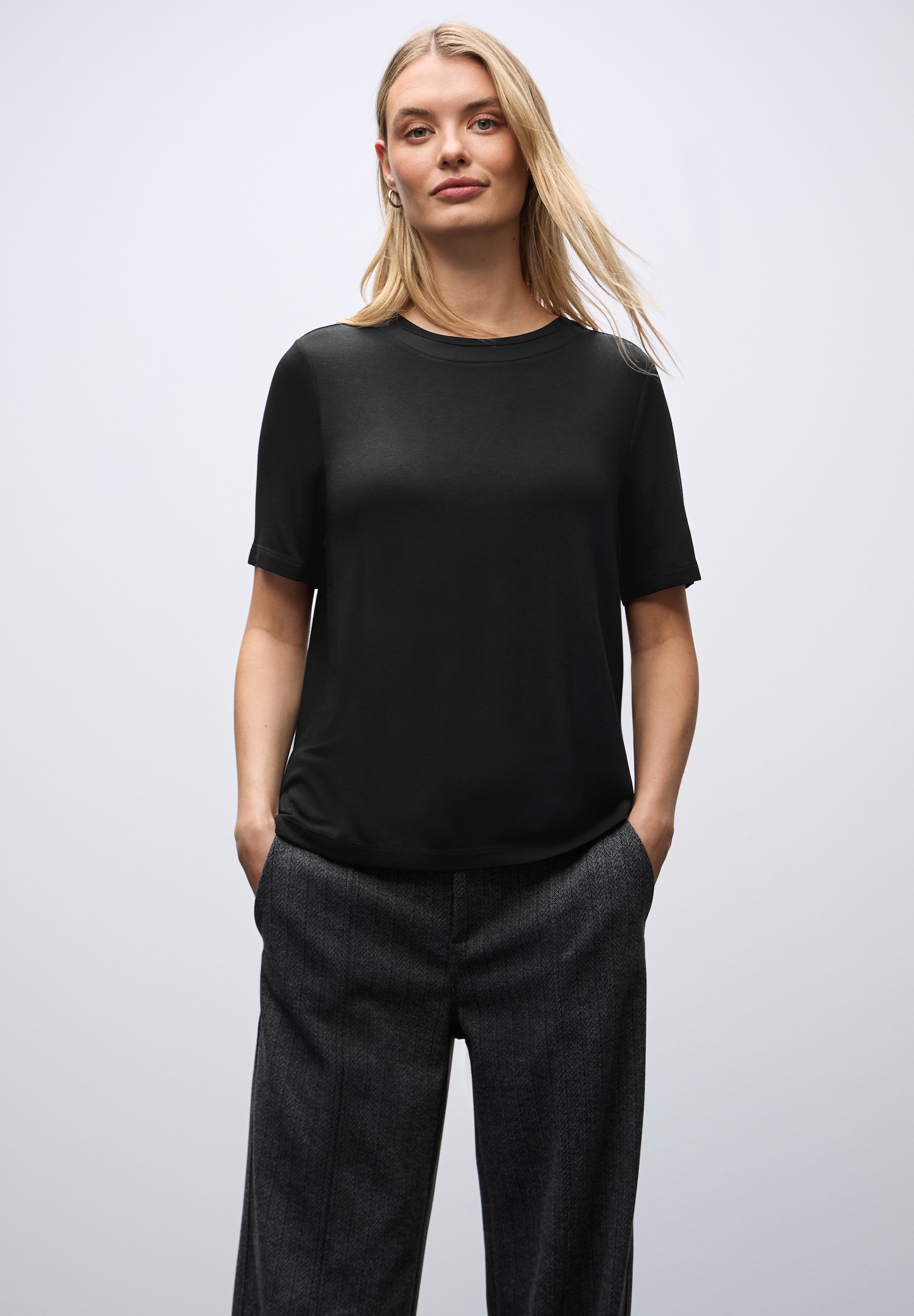 STREET ONE Kurzarmshirt mit Chiffon-Detail