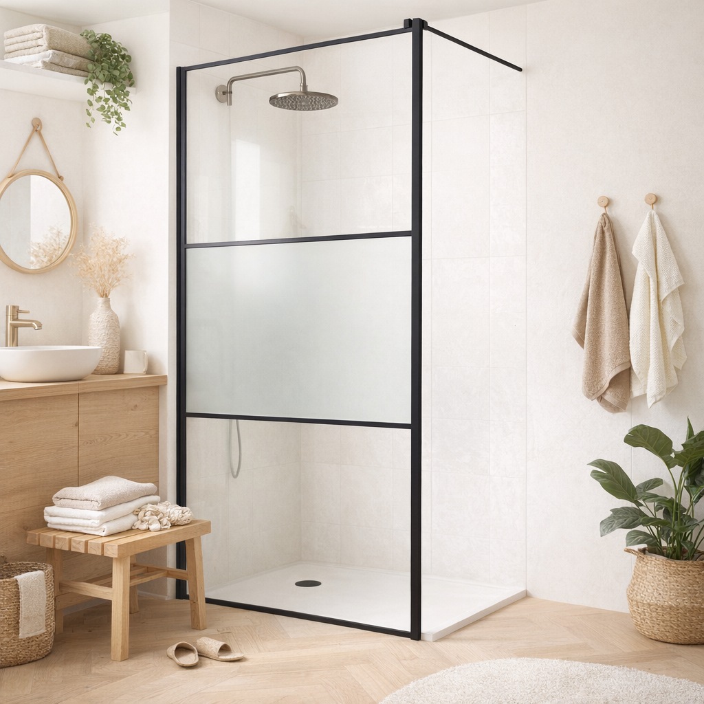 welltime Walk-in-Dusche "Walk-In Foggy Black" Milchglaseinsatz für perfekten Sichtschutz