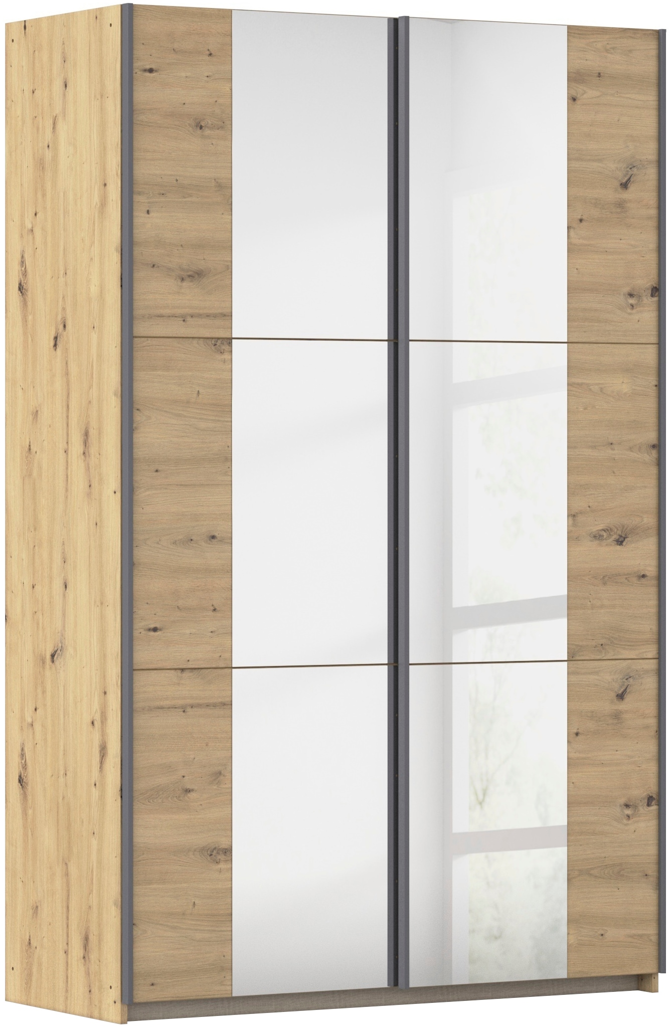 rauch Schwebetürenschrank "Kleiderschrank Drehtürenschrank Schrank Garderobe KRONACH" in 3 Ausstattungen BASIC/CLASSIC/PREMIUM, Breiten 131/175/218/261 cm, optional ohne, mit 1 oder 2 Spiegel, viel Stauraum MADE IN GERMANY