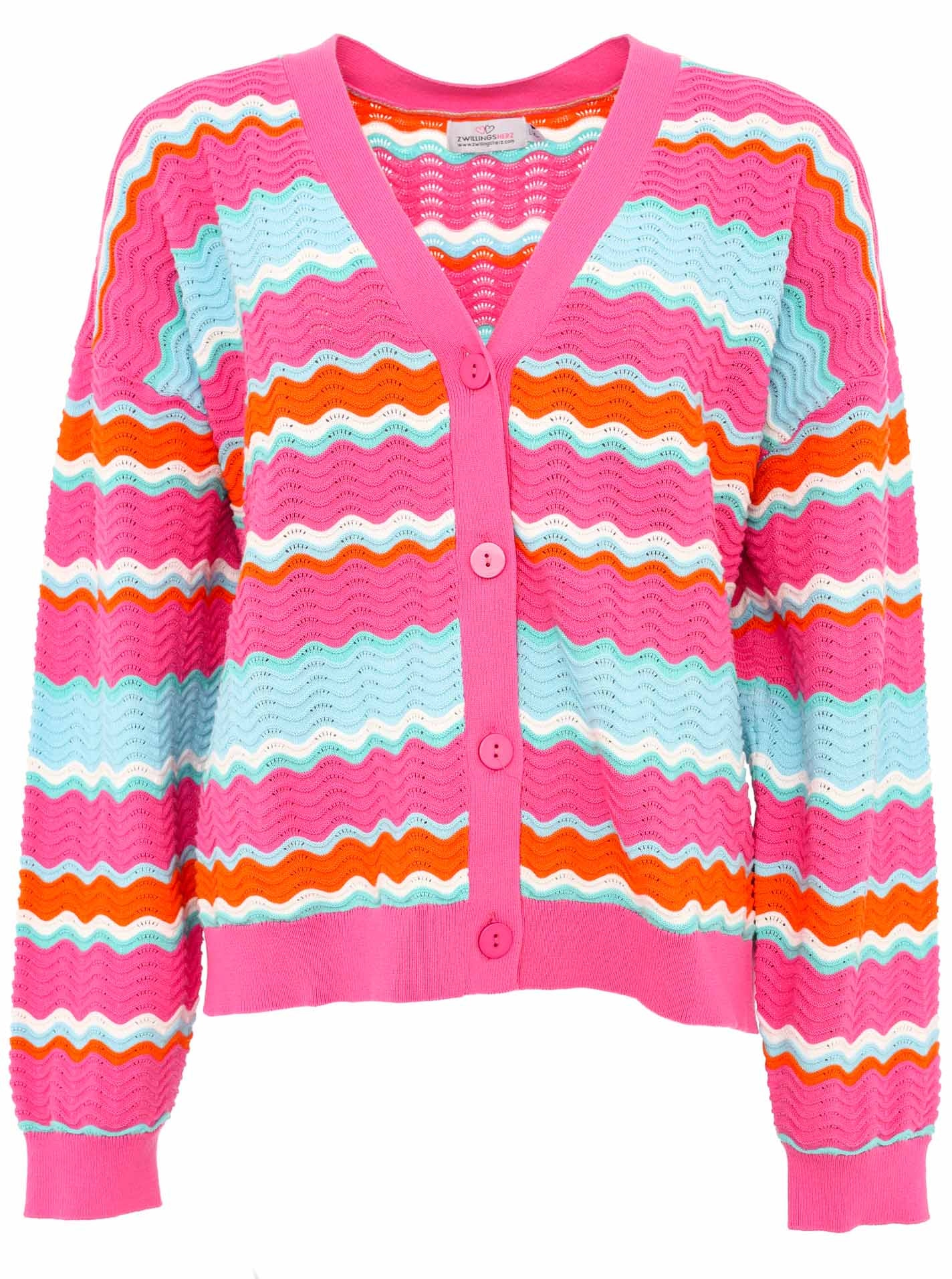 Zwillingsherz Strickjacke »"Streifen Wellen"«, Mit unifarbenen Bündchen