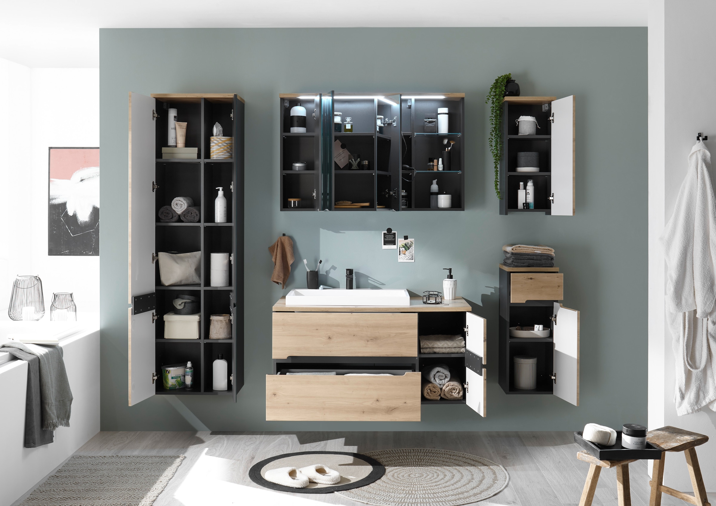 BASIC by Balculina Spiegelschrank »Memphis, Badezimmerschrank BxHxT 110x70x22«, (1 St.), Breite 110 cm, Tür L/R montierbar, Softclose