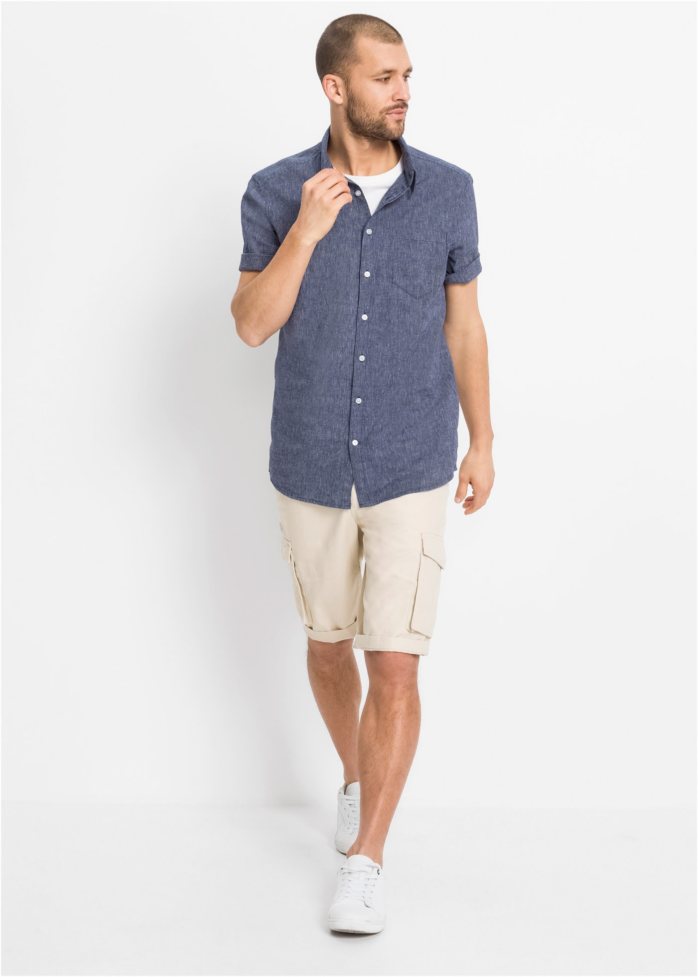bonprix Kurzarmhemd Regular Fit, aus Leinen-Baumwoll-Mix, mit Kentkragen