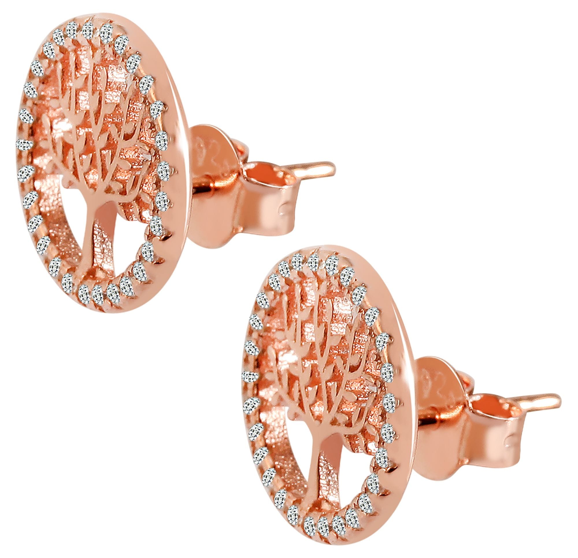 Adelia´s Paar Ohrhänger "Ohrringe – Ohrstecker Lebensbaum aus 925 Silber mit Zirkonia" Zum Verschenken – passend für viele Anlässe