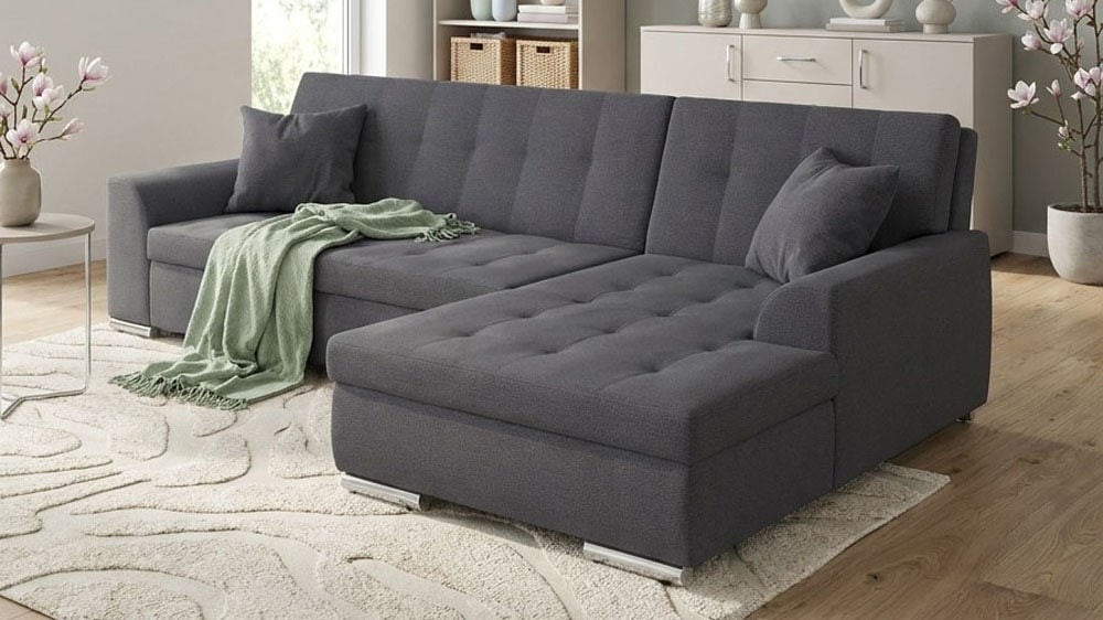 DOMO collection Ecksofa "TREVISO viele Bezüge, auch in Cord, L-Form, 267x178 cm" wahlw. mit Bettfunktion, inkl. Zierkissen, Unser Dauertiefpreis