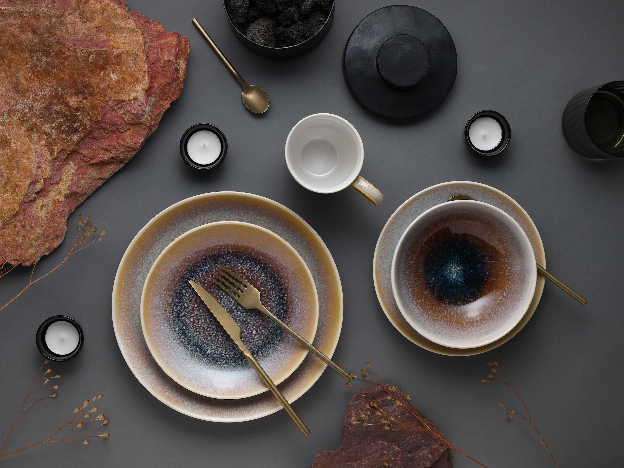 CreaTable Kombiservice »Caldera«, (Set, 8 tlg.), irisierende Glasur