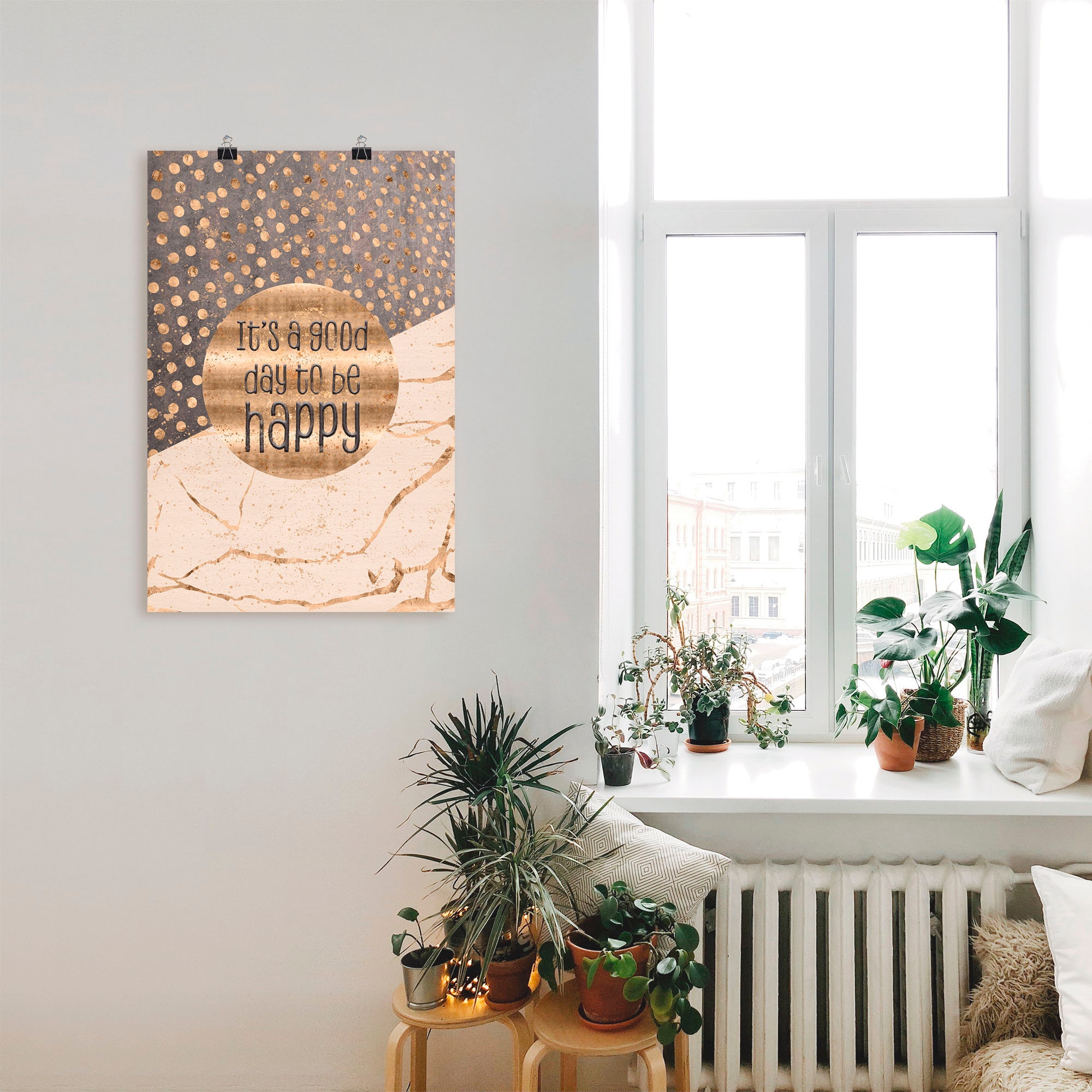 Artland Wandbild »Ein guter Tag um glücklich zu sein« Sprüche & Texte 1 Stk. tlg. als Alubild, Outdoorbild, Leinwandbild, Poster, Wandaufkleber