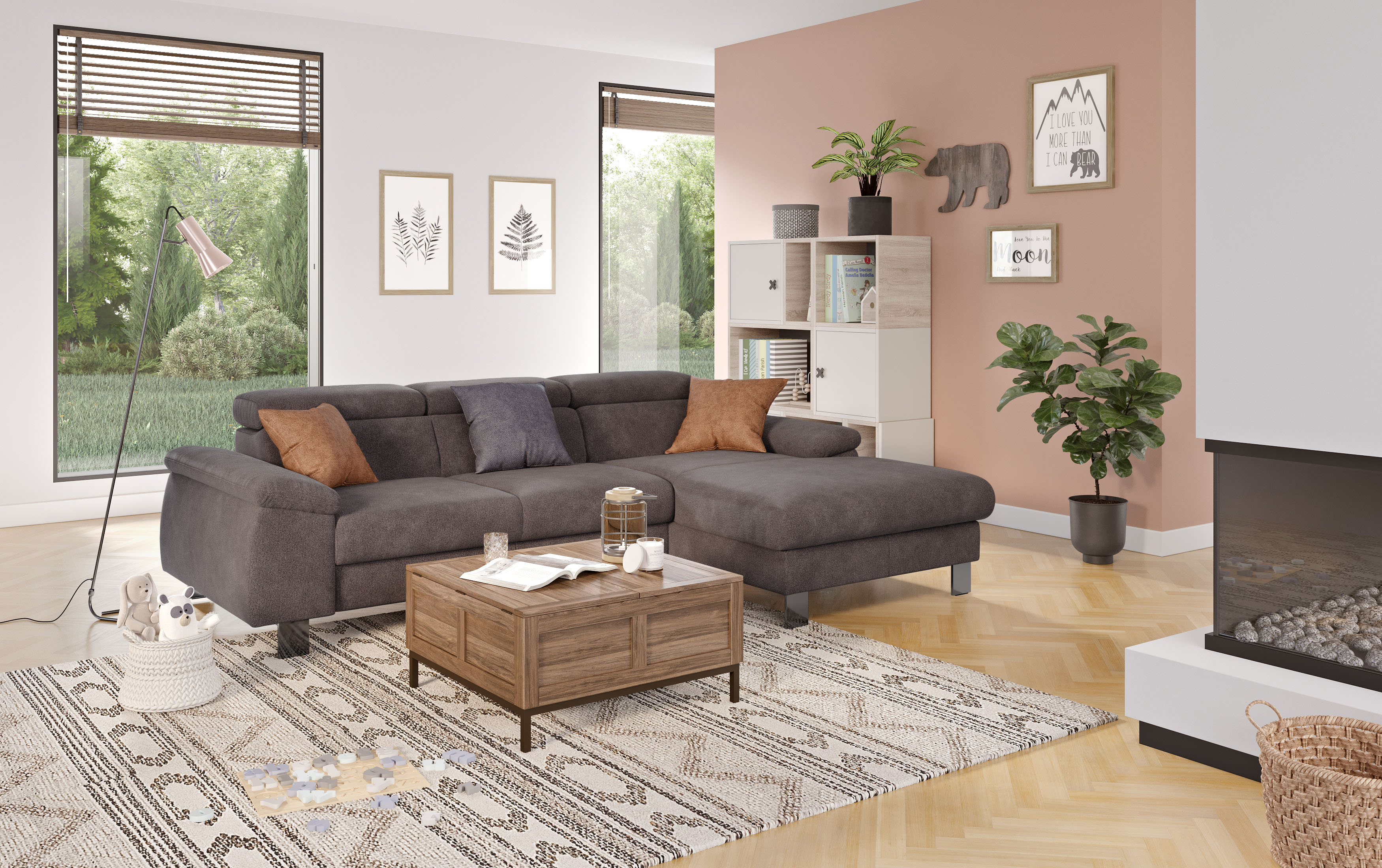 COTTA Ecksofa "Komaris L-Form, B: 244 cm" mit Kopfteilverstellung, optional Schlaffunktion, Bettkasten & Licht