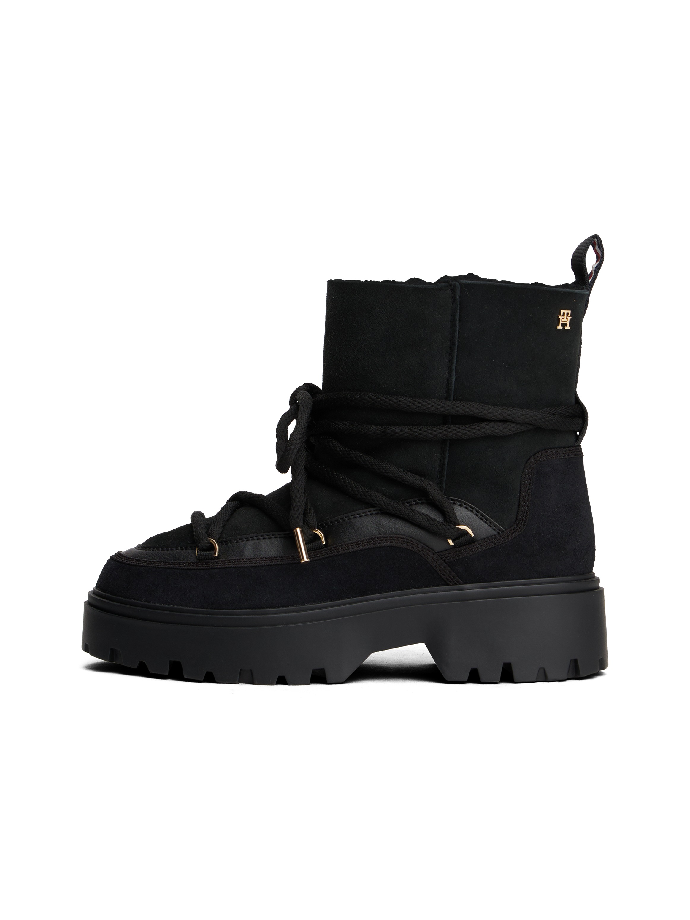 Tommy Hilfiger »REAL SHEARLING LACEUP SNOWBOOT«  , Blockabsatz, Plateau, Schnürboots mit aufgesetzter Schnürung