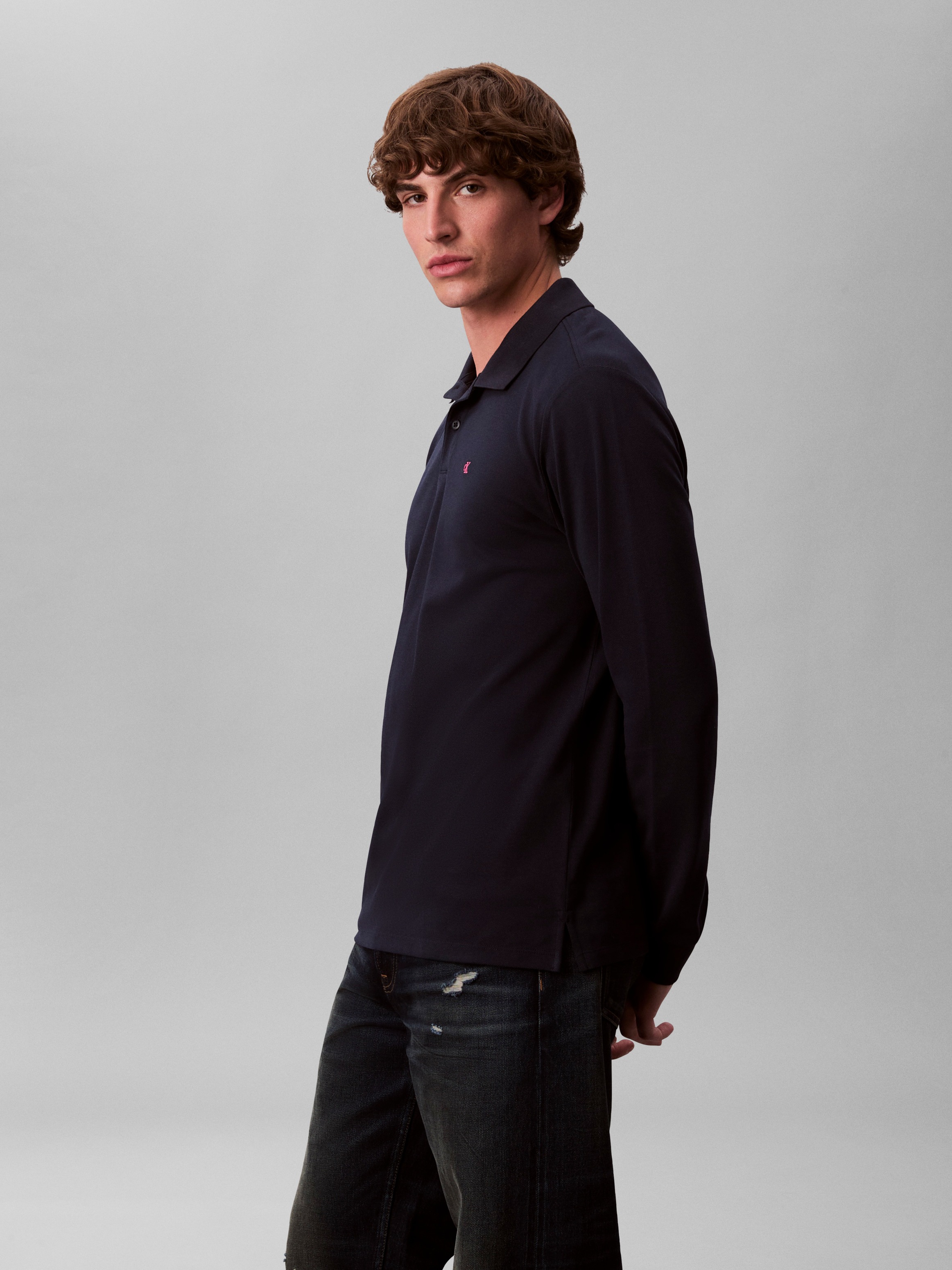 Calvin Klein Jeans Langarm-Poloshirt Regular fit mit Rundhalsausschnitt günstig online kaufen