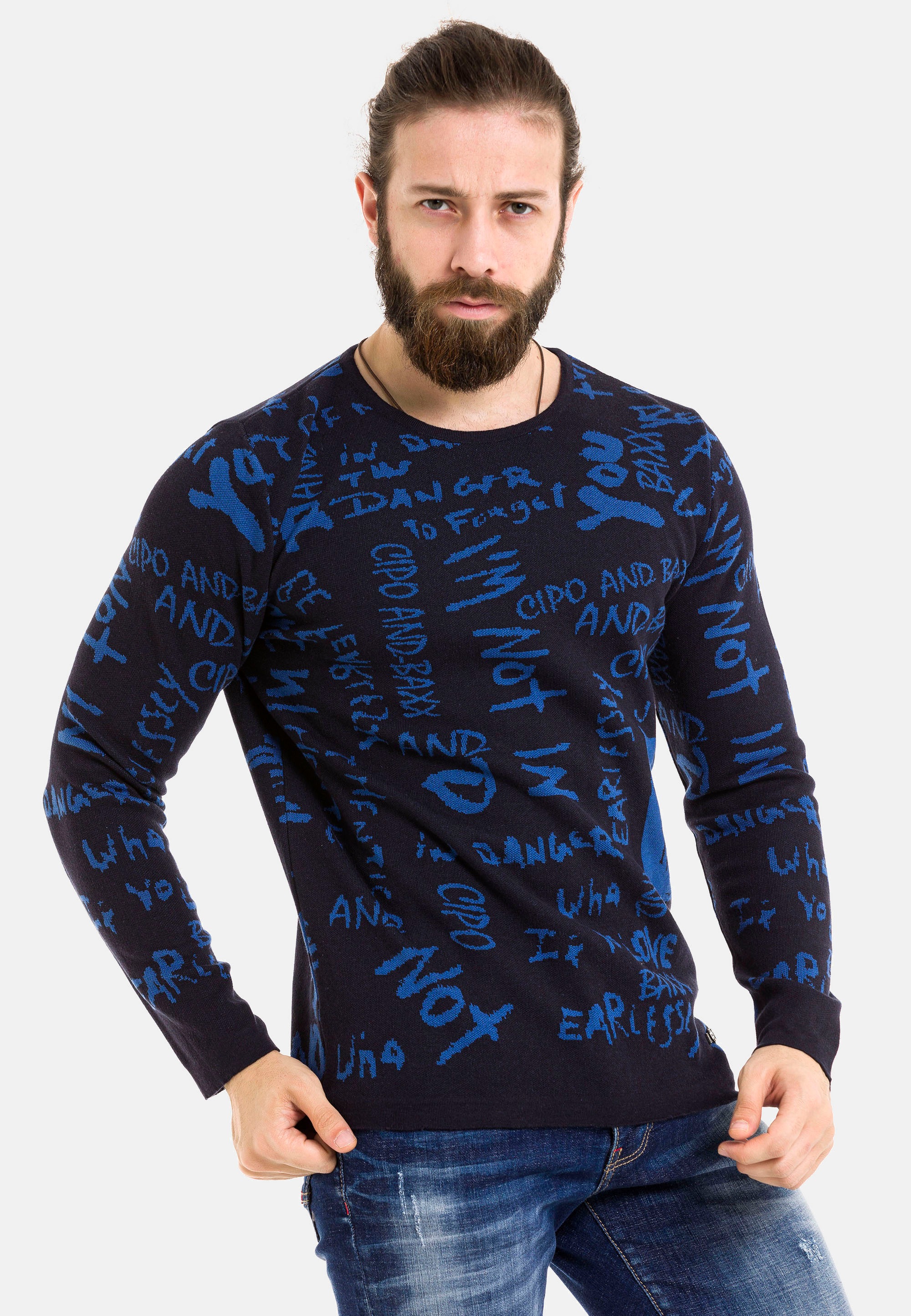 Cipo & Baxx Strickpullover, mit trendigem Schriftzug-Design