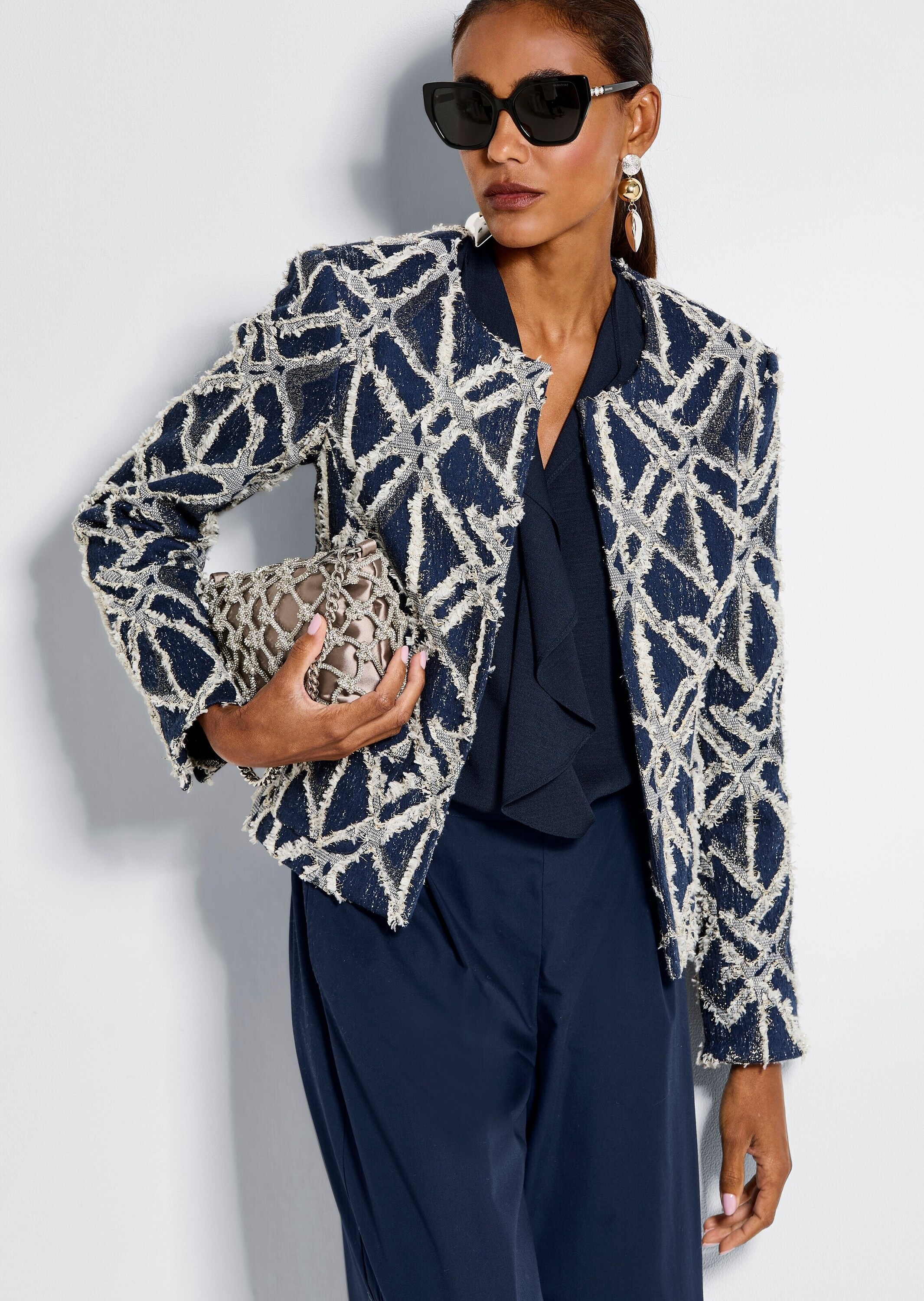 MADELEINE Jackenblazer »Kurzblazer Jacquardblazer mit Fransen«